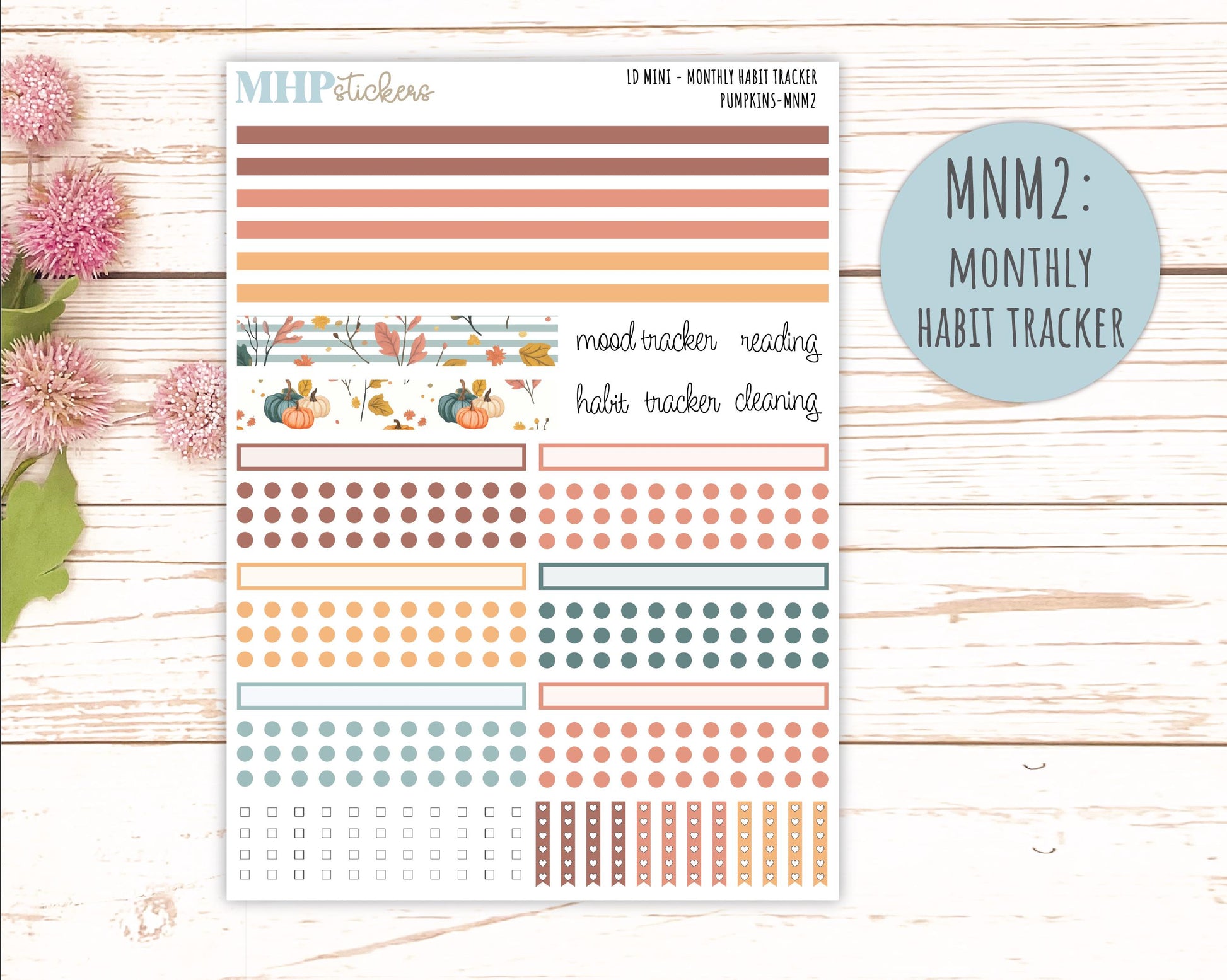 OCTOBER 2025 Stickers for MINI Horizontal & Vertical Laurel Denise Planners. "Pumpkins" || MN