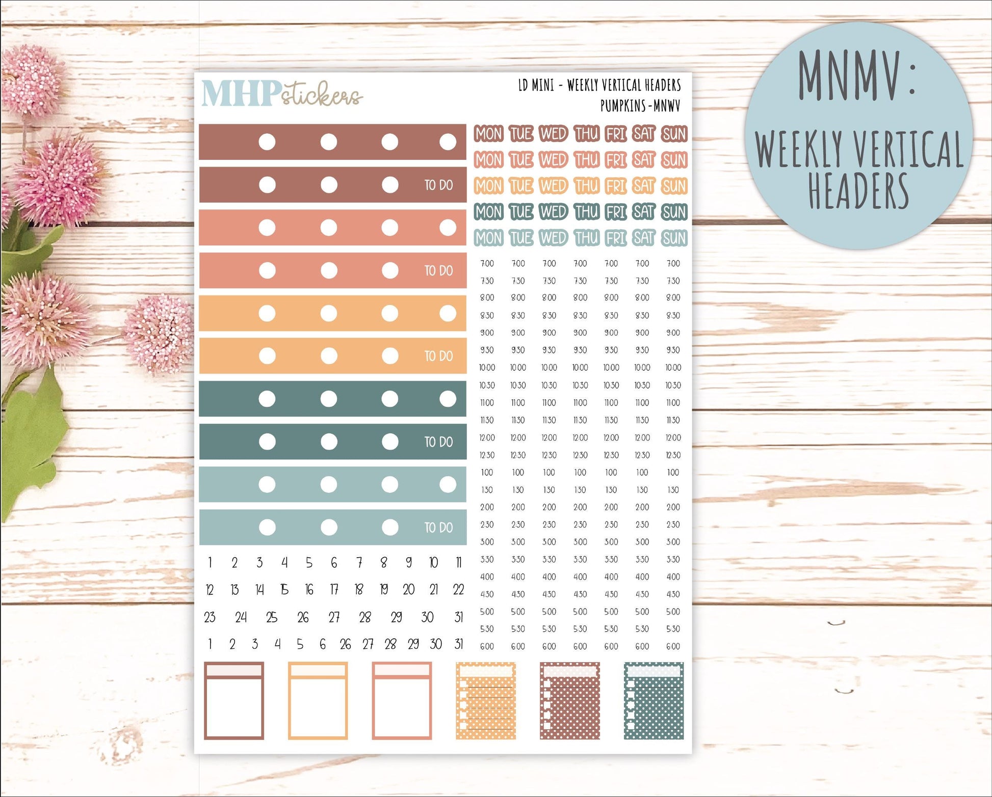 OCTOBER 2025 Stickers for MINI Horizontal & Vertical Laurel Denise Planners. "Pumpkins" || MN