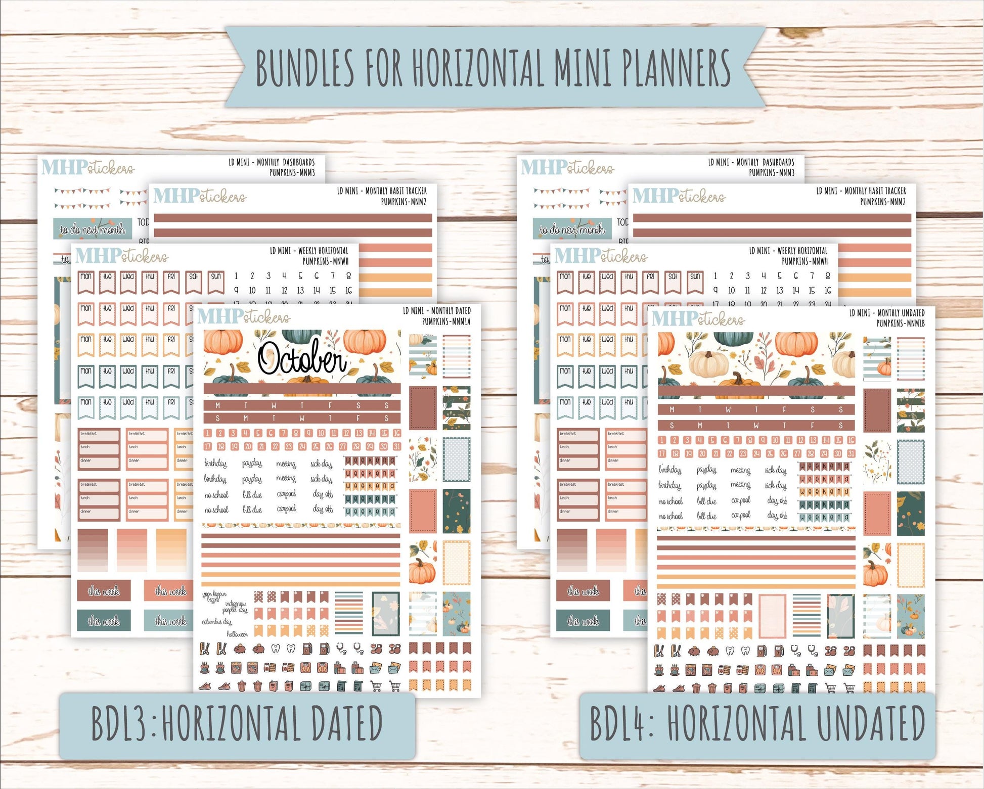 OCTOBER 2025 Stickers for MINI Horizontal & Vertical Laurel Denise Planners. "Pumpkins" || MN