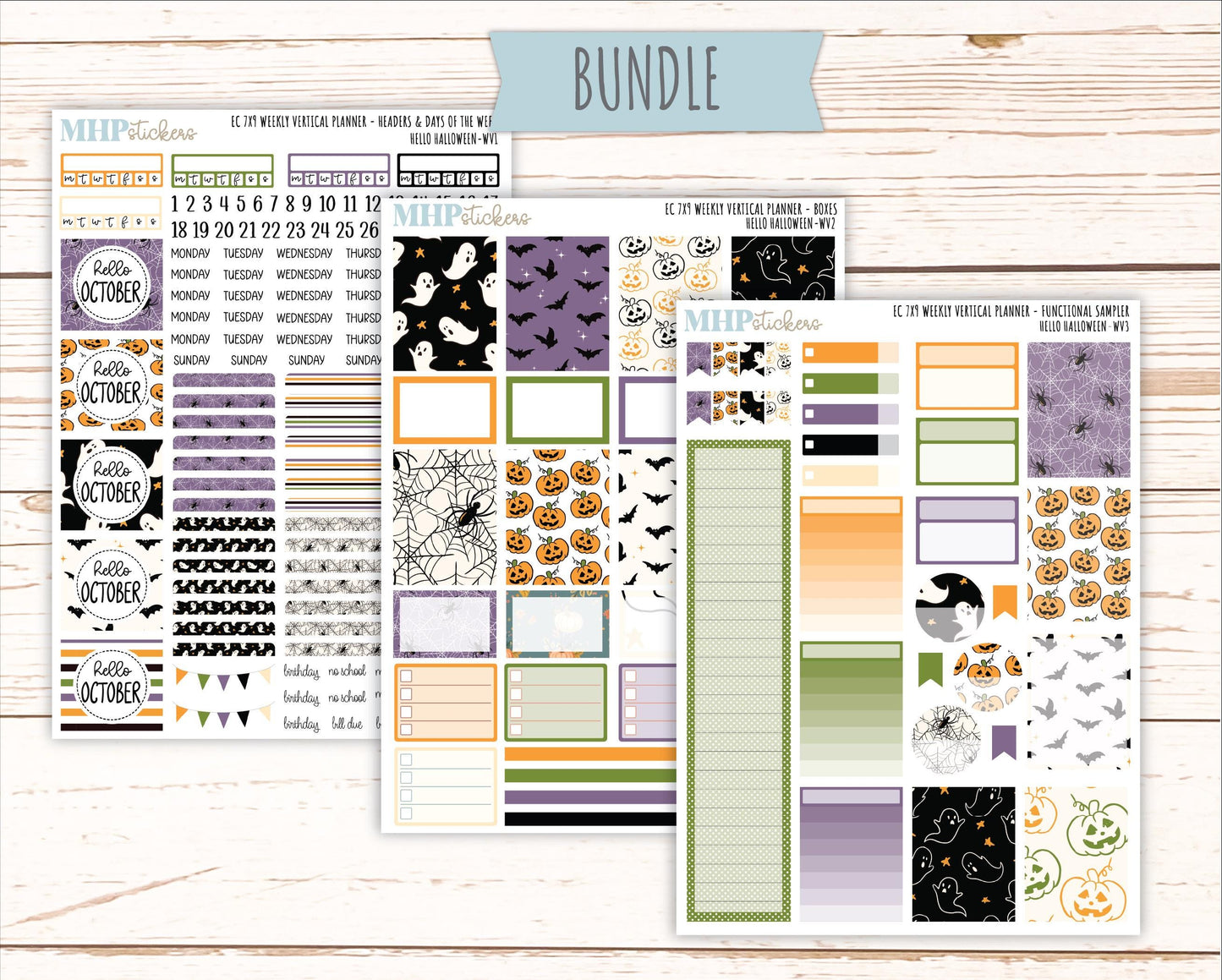 OCTOBER Weekly Vertical Kits for 7x9 Erin Condren Planners. "Hello Halloween" || ECWV