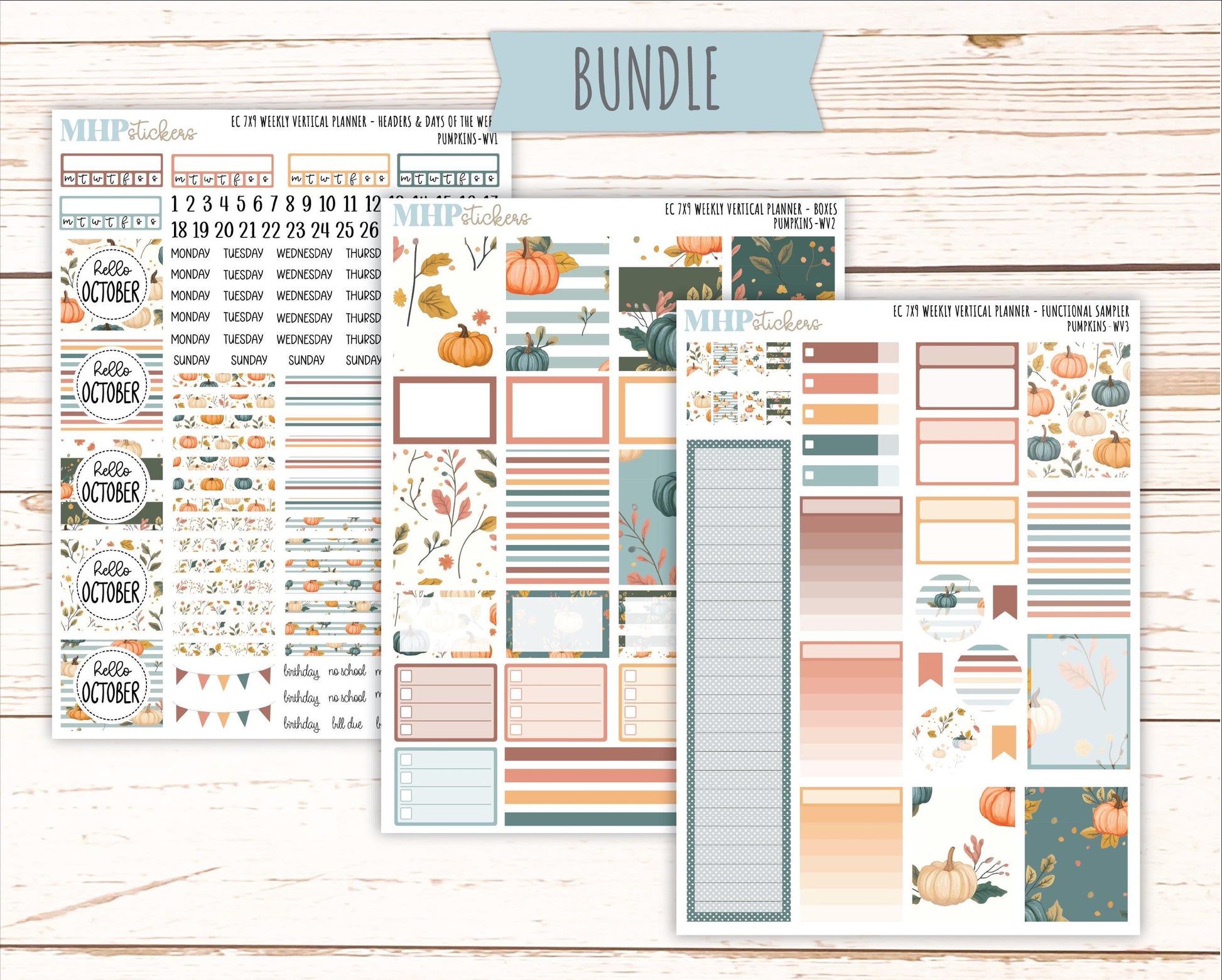 OCTOBER Weekly Vertical Kits for 7x9 Erin Condren Planners. "Pumpkins" || ECWV