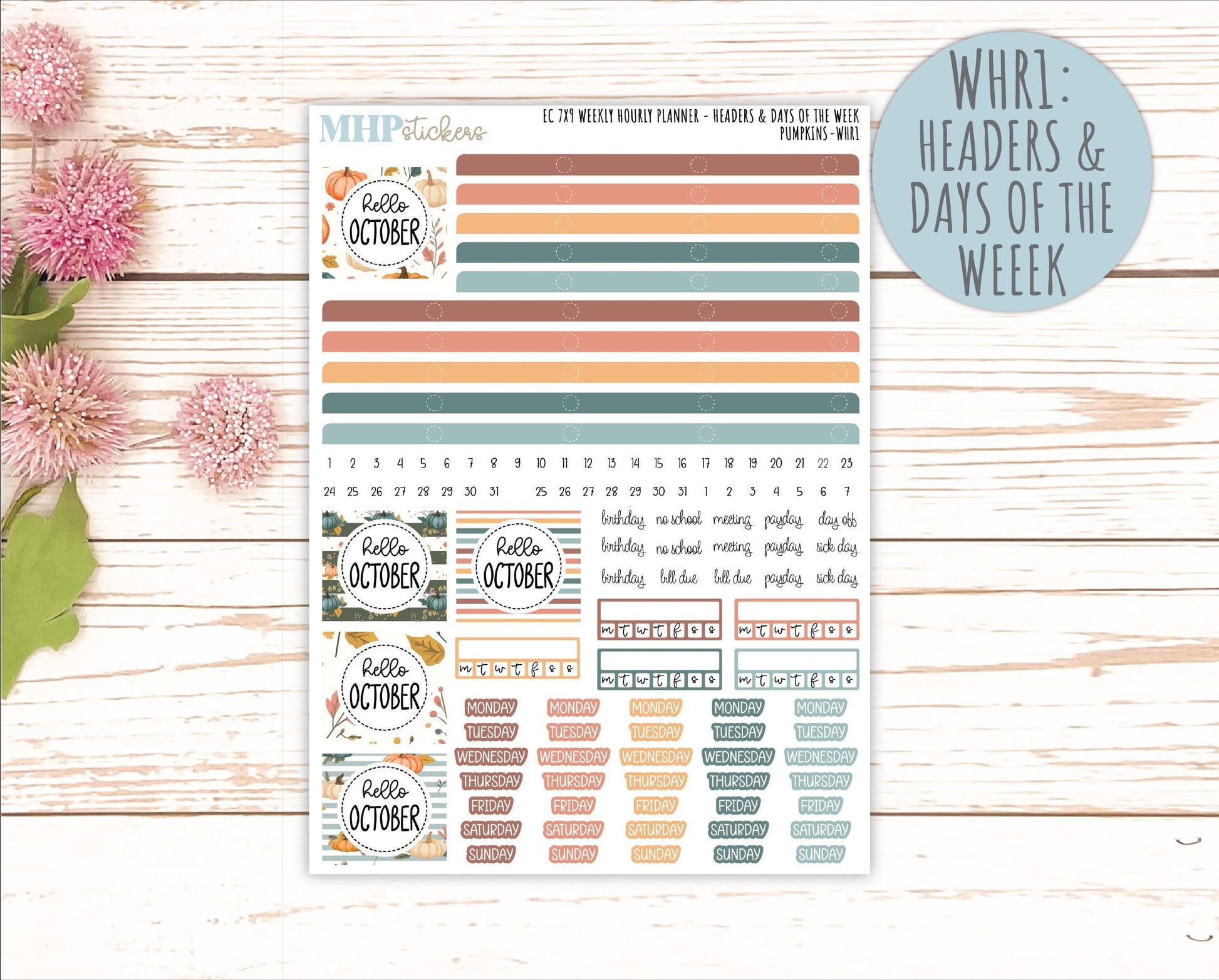 OCTOBER Weekly Hourly Planning Kits for 7x9 Erin Condren Planners. "Pumpkins" || ECWHR