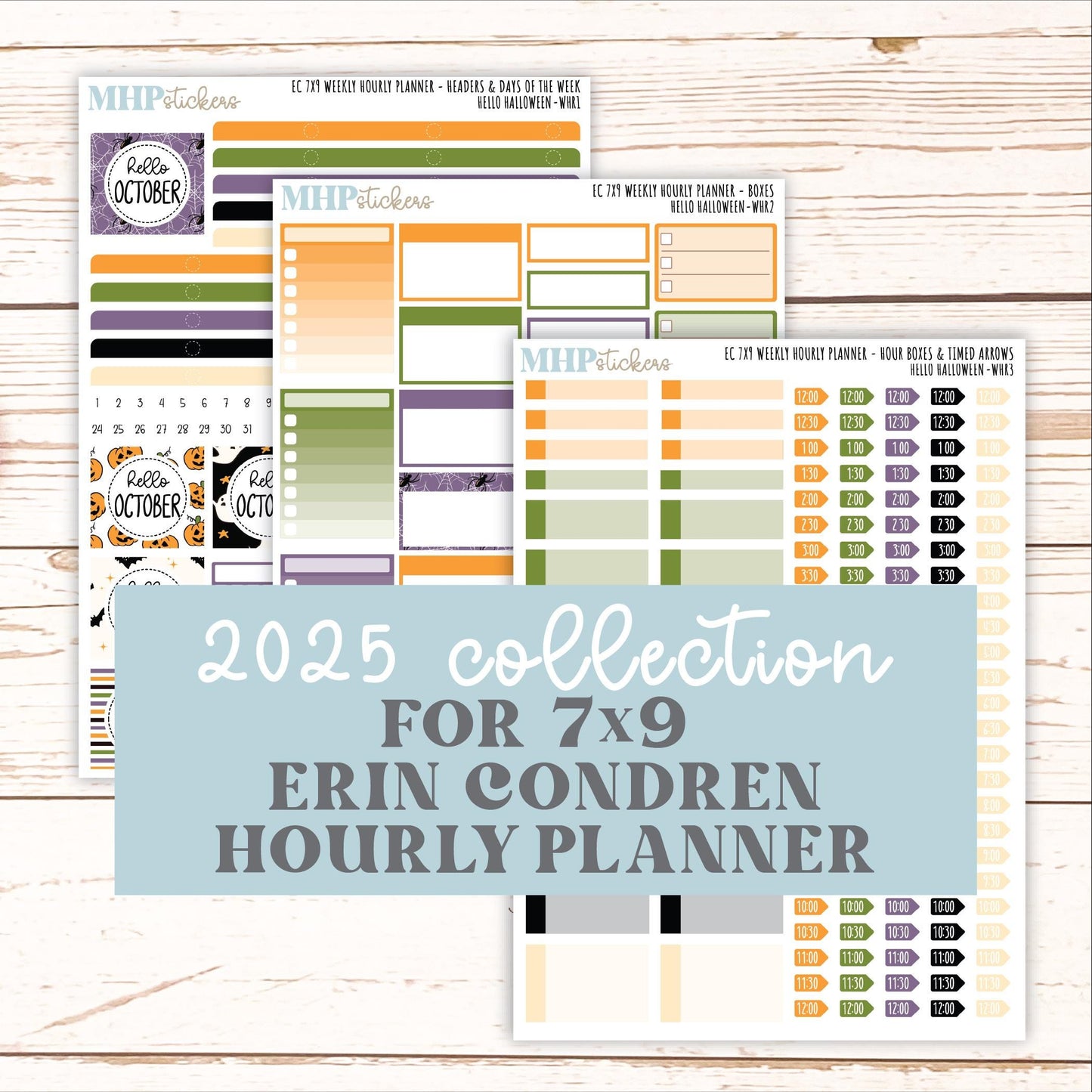 OCTOBER Weekly Hourly Planning Kits for 7x9 Erin Condren Planners. "Hello Halloween" || ECWHR