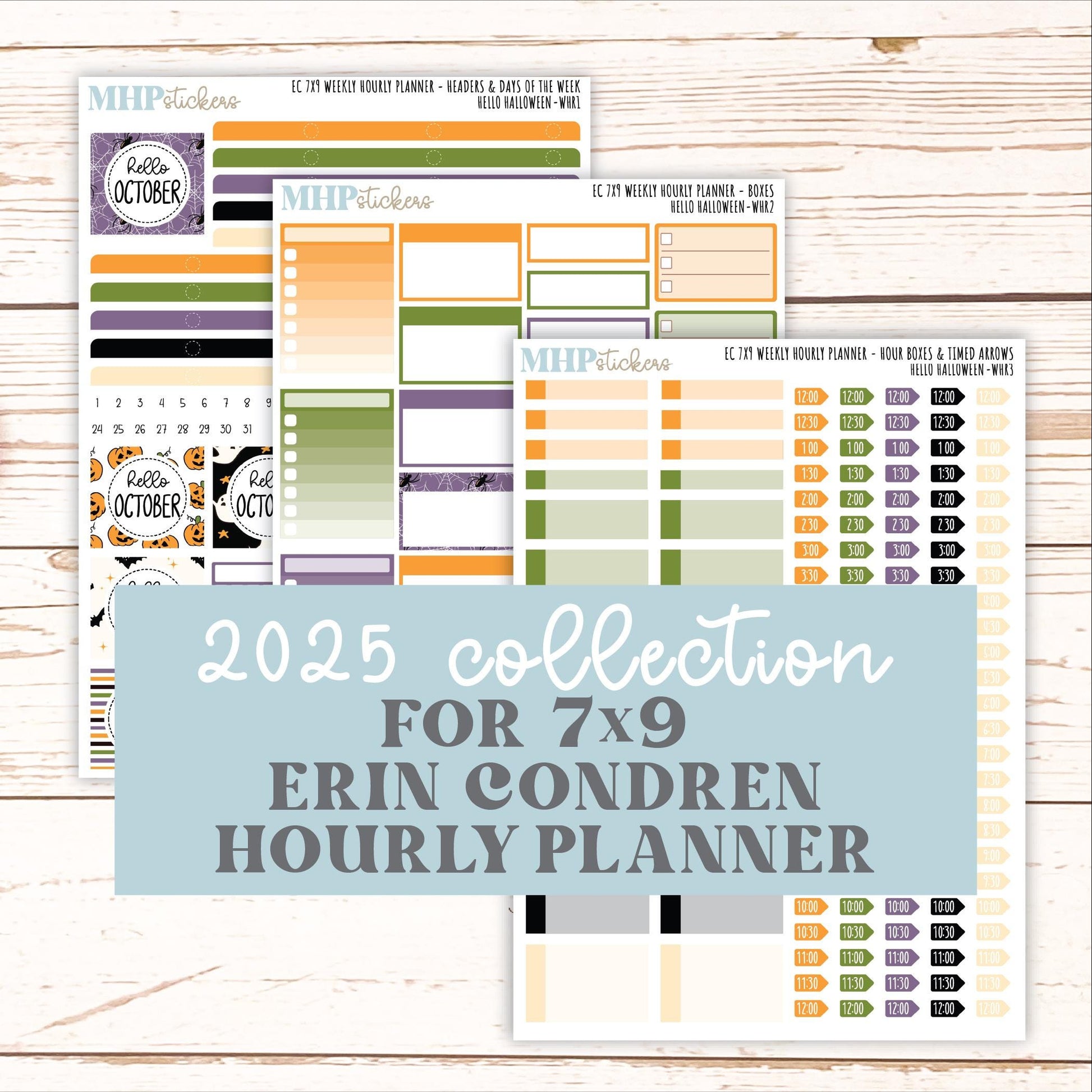 OCTOBER Weekly Hourly Planning Kits for 7x9 Erin Condren Planners. "Hello Halloween" || ECWHR