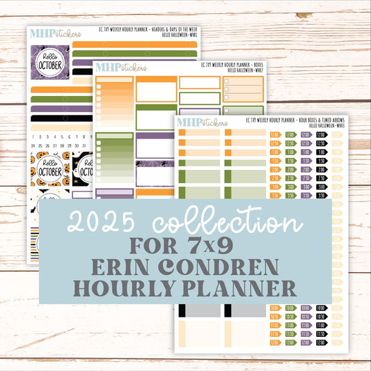 OCTOBER Weekly Hourly Planning Kits for 7x9 Erin Condren Planners. "Hello Halloween" || ECWHR