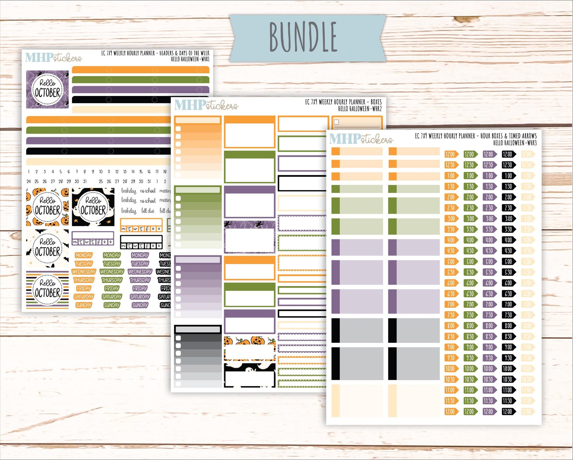 OCTOBER Weekly Hourly Planning Kits for 7x9 Erin Condren Planners. "Hello Halloween" || ECWHR