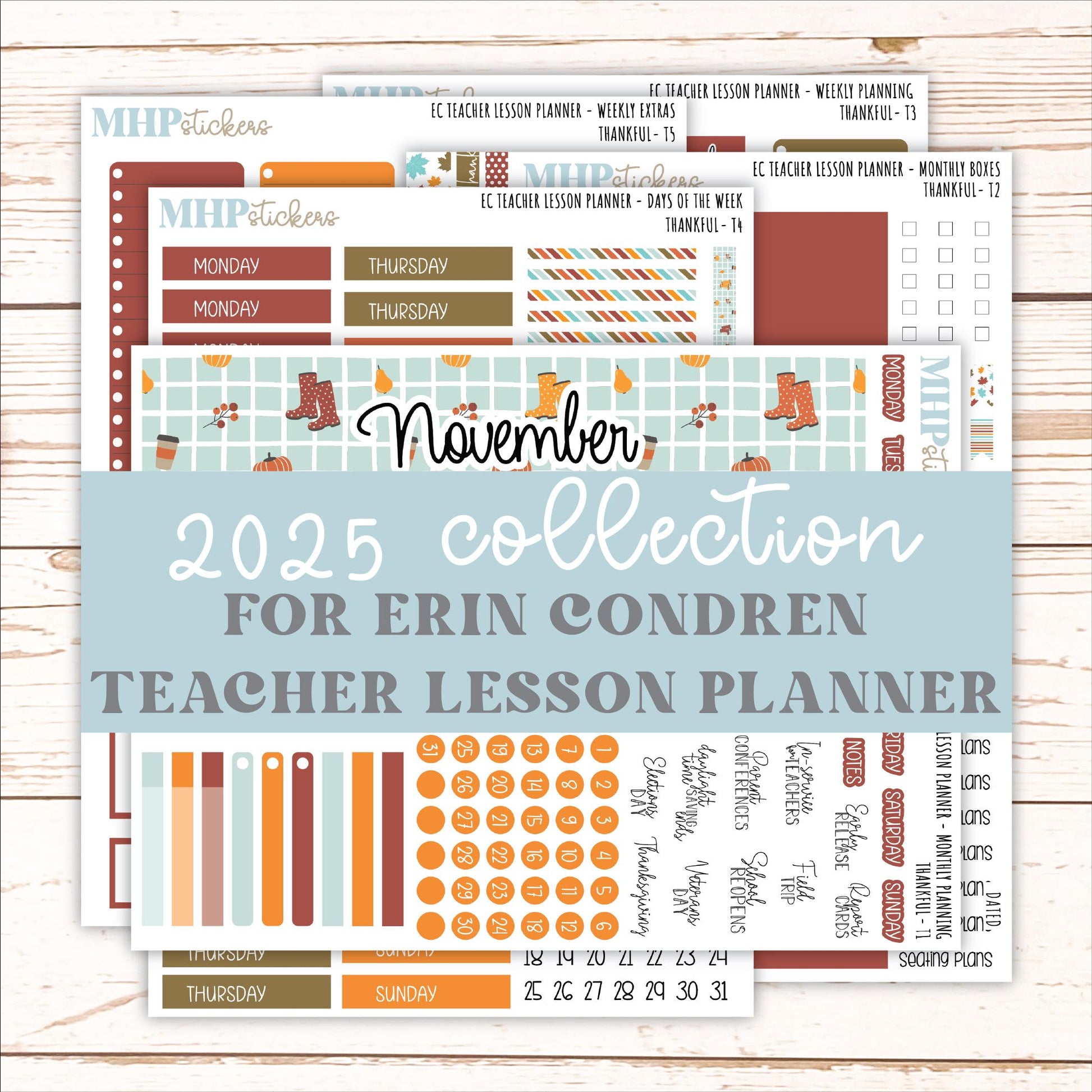 NOVEMBER Stickers for EC Teacher Lesson Planner. 2025 Collection "Thankful" || ECT