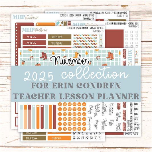 NOVEMBER Stickers for EC Teacher Lesson Planner. 2025 Collection "Thankful" || ECT
