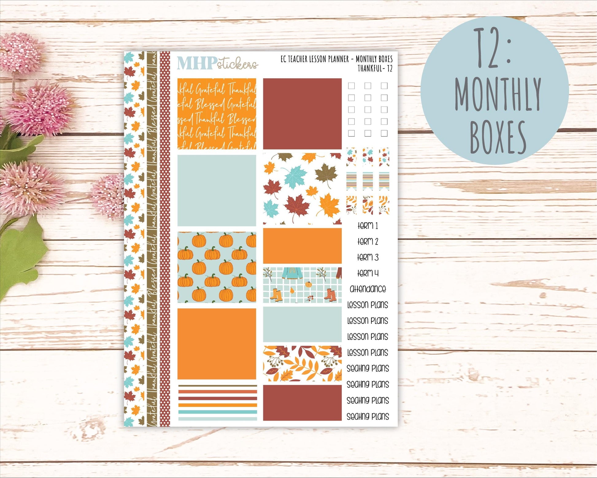 NOVEMBER Stickers for EC Teacher Lesson Planner. 2025 Collection "Thankful" || ECT