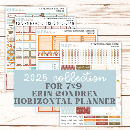 NOVEMBER Weekly Horizontal Planning Kit for 7x9 Erin Condren Planners. "Thankful" || ECWH