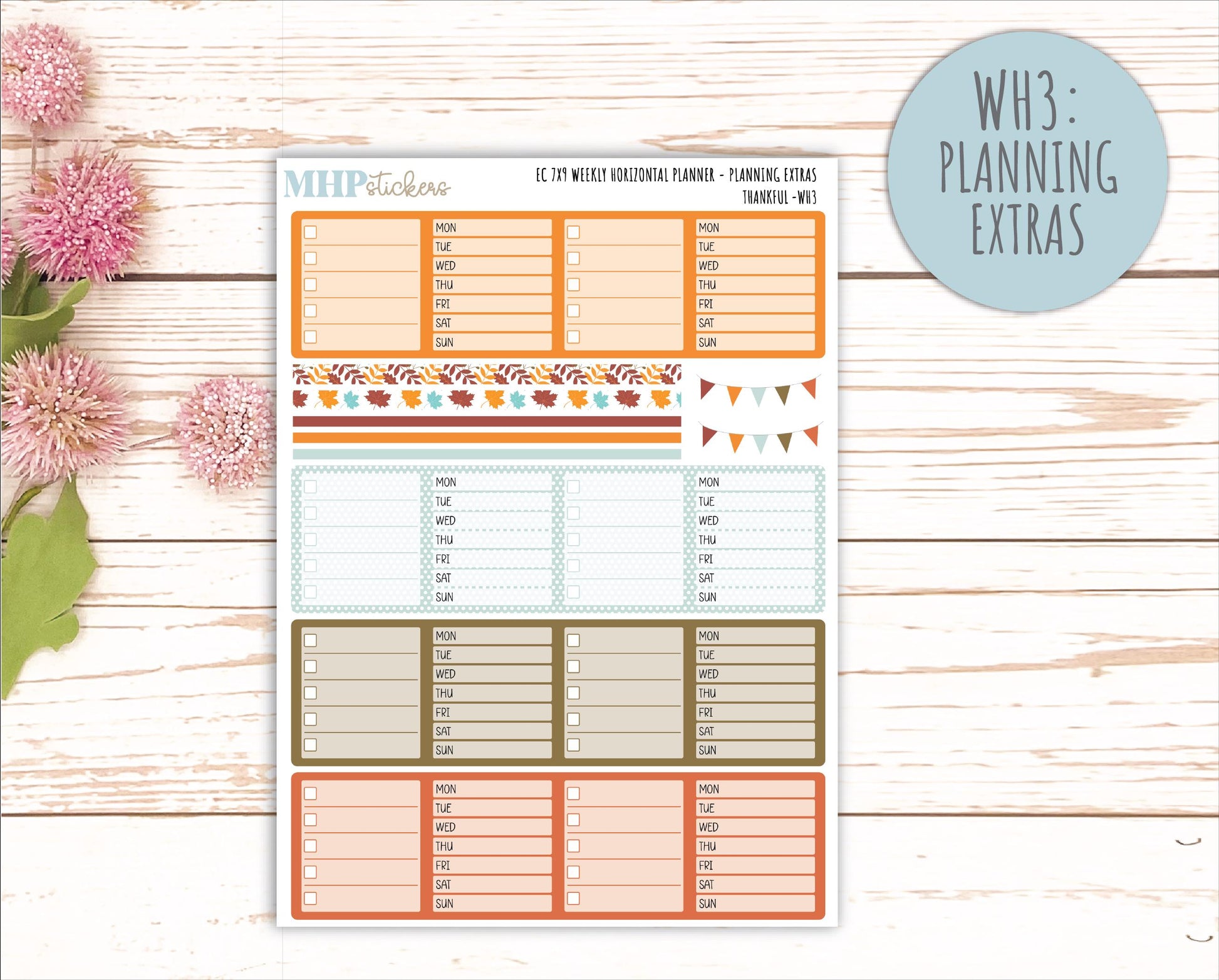 NOVEMBER Weekly Horizontal Planning Kit for 7x9 Erin Condren Planners. "Thankful" || ECWH