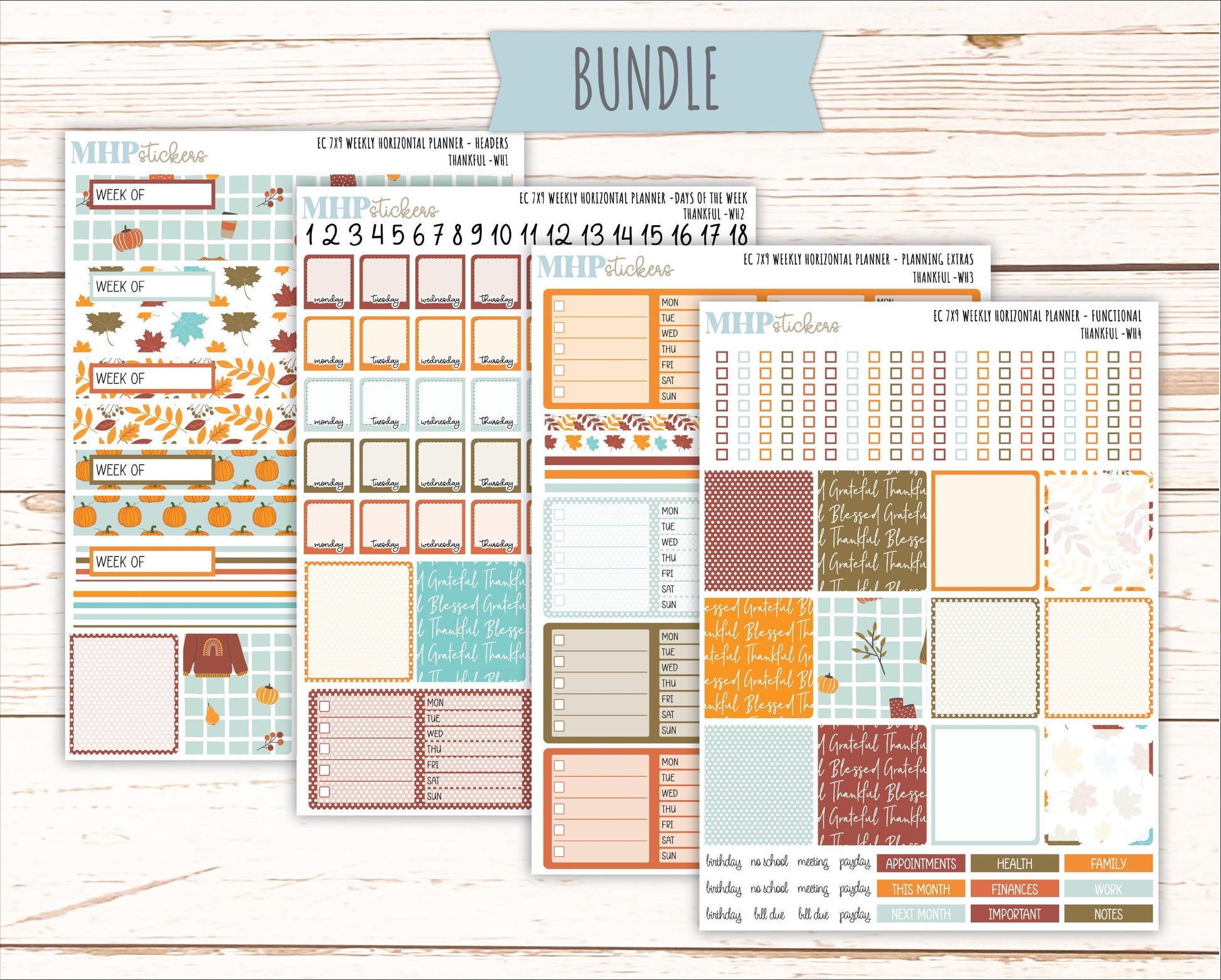 NOVEMBER Weekly Horizontal Planning Kit for 7x9 Erin Condren Planners. "Thankful" || ECWH