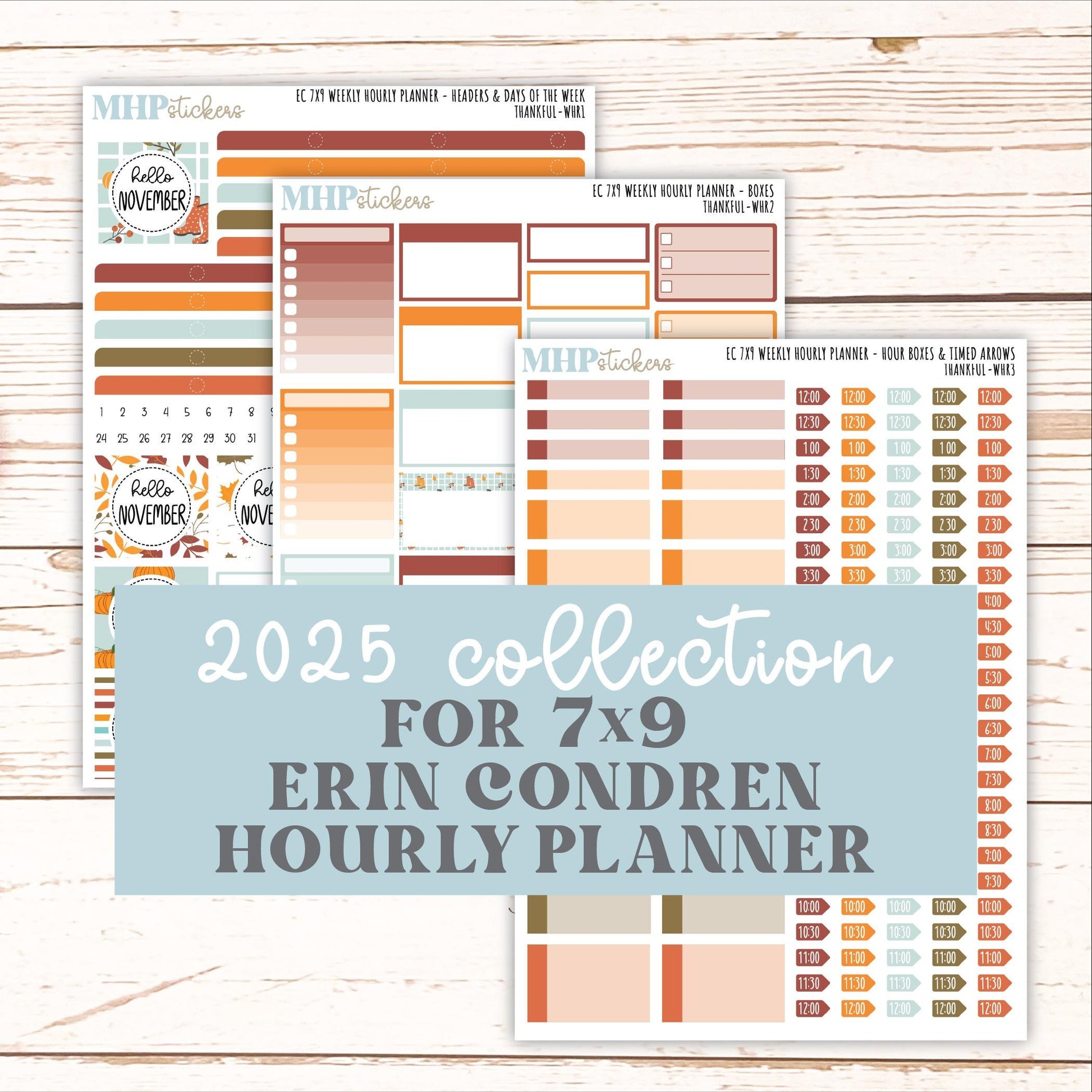 NOVEMBER Weekly Hourly Planning Kits for 7x9 Erin Condren Planners. "Thankful" || ECWHR
