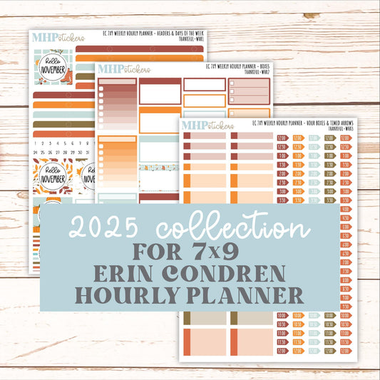 NOVEMBER Weekly Hourly Planning Kits for 7x9 Erin Condren Planners. "Thankful" || ECWHR