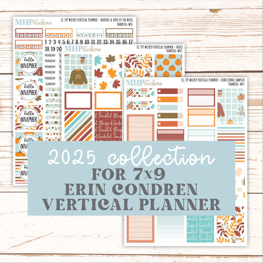 NOVEMBER Weekly Vertical Kits for 7x9 Erin Condren Planners. "Thankful" || ECWV