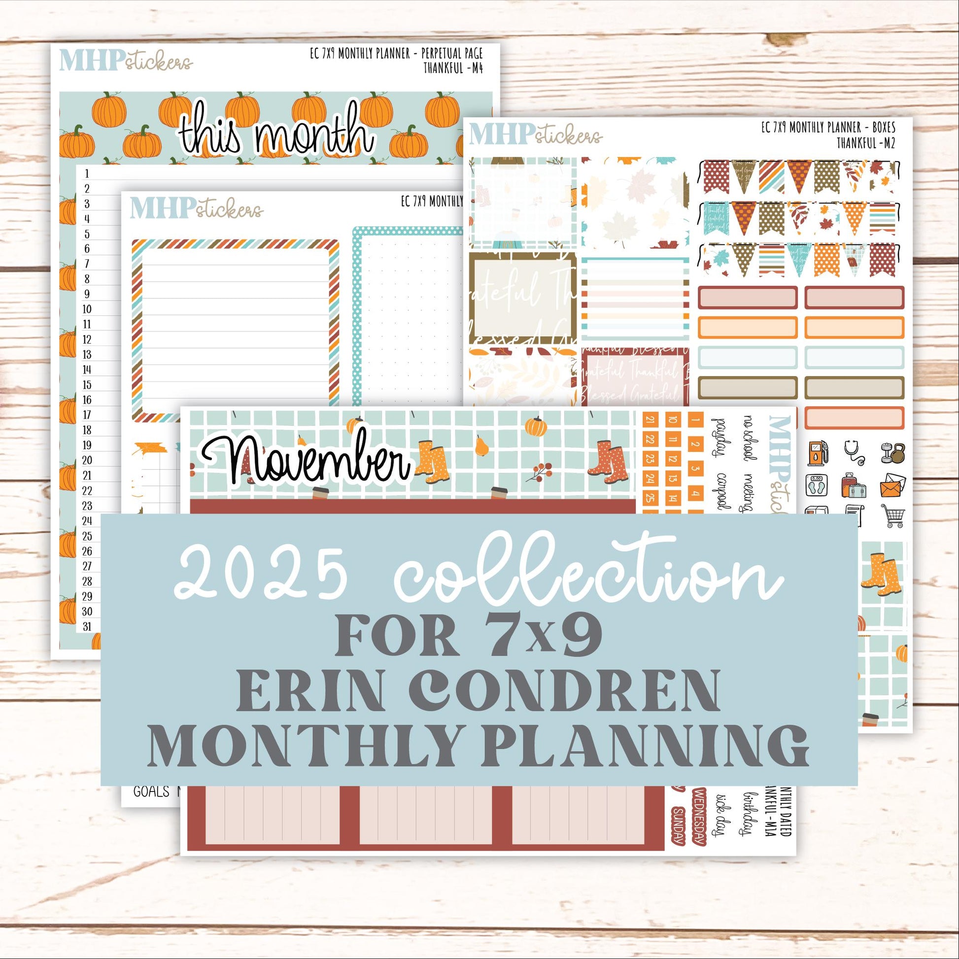 NOVEMBER MONTHLY Kit for 7x9 Erin Condren Planners. 2025 Collection "Thankful" || ECM