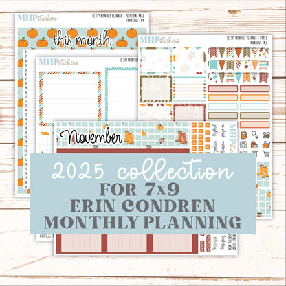 NOVEMBER MONTHLY Kit for 7x9 Erin Condren Planners. 2025 Collection "Thankful" || ECM