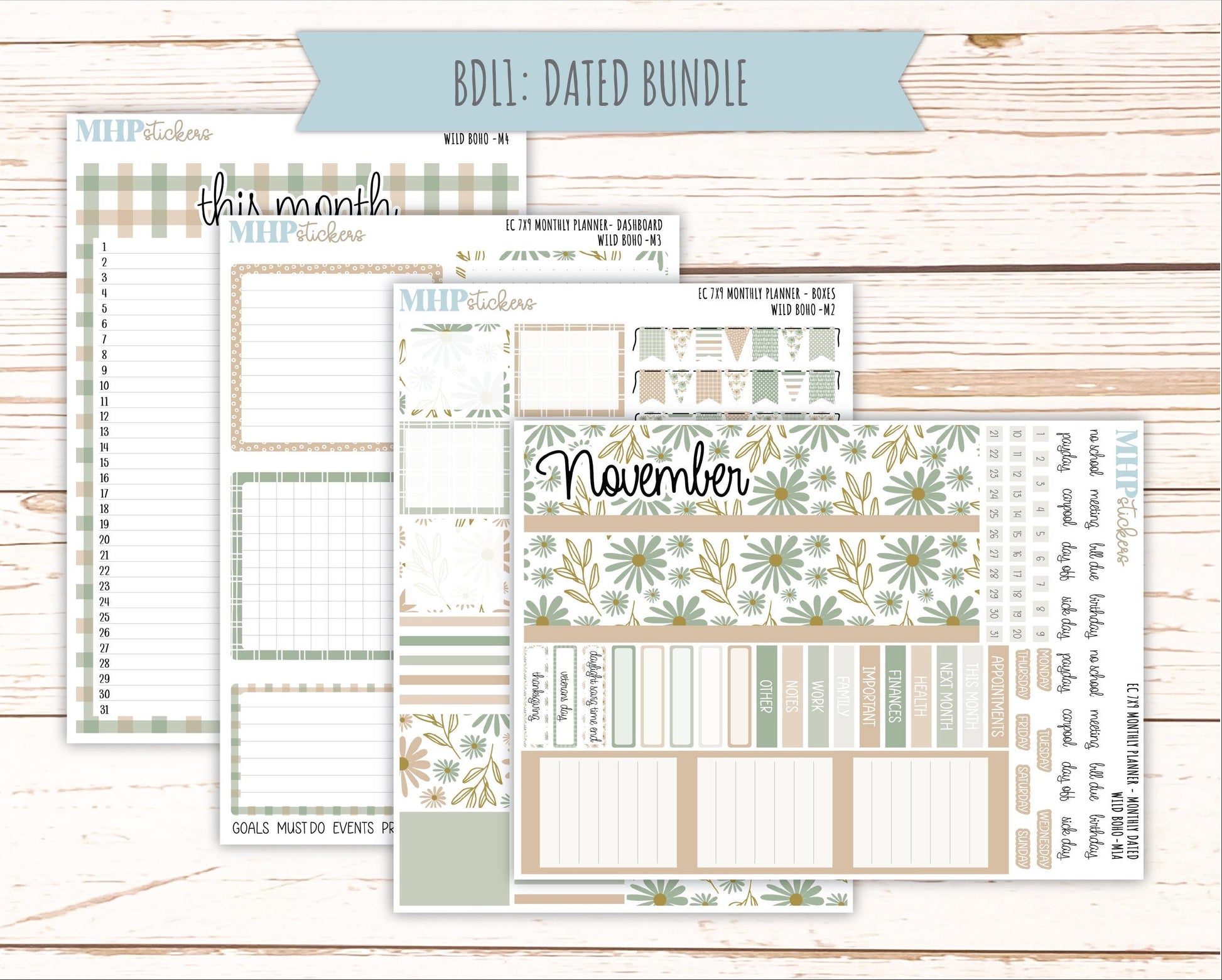 NOVEMBER MONTHLY Kit for 7x9 Erin Condren Planners. 2025 Collection "Wild Boho" || ECM