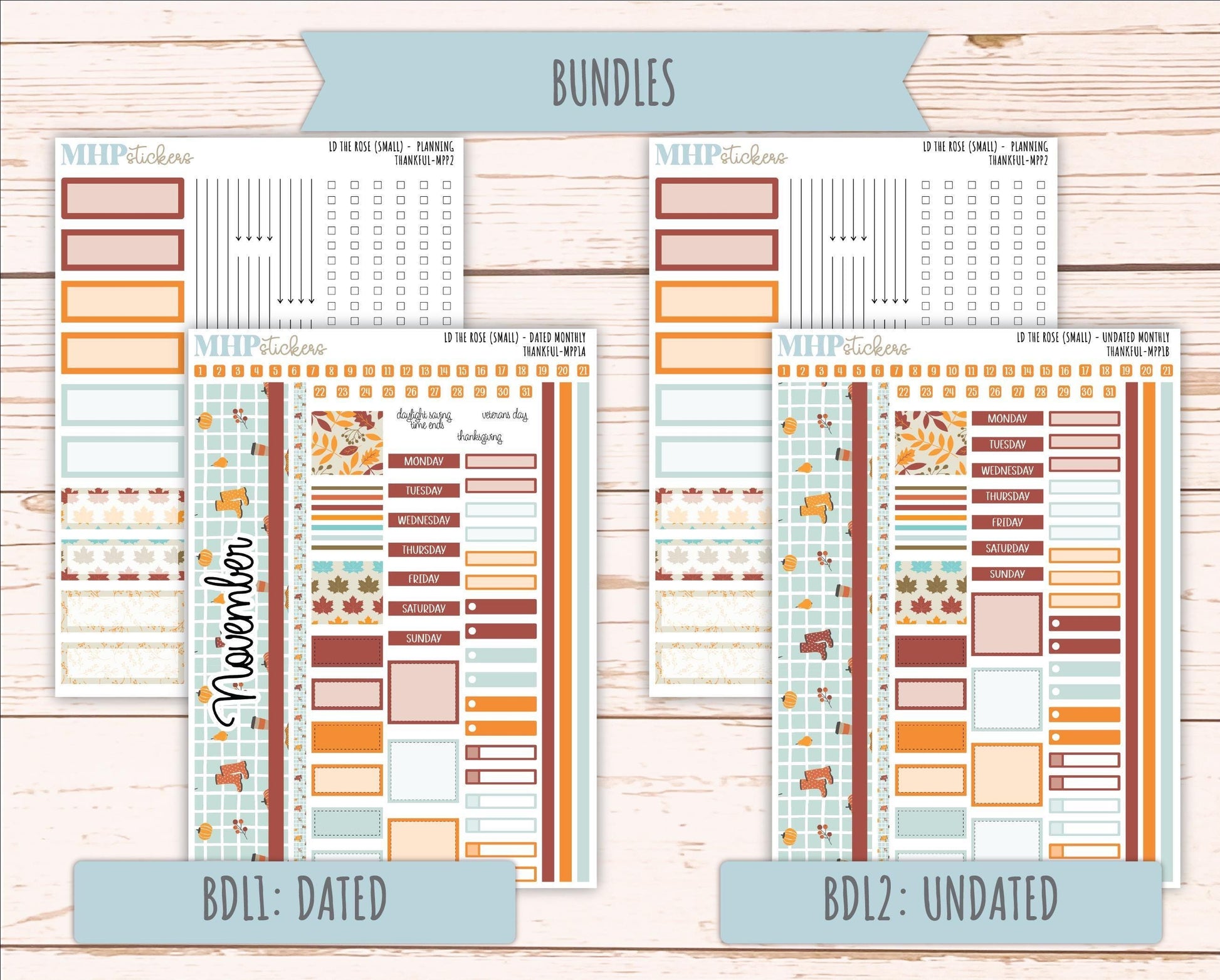 NOVEMBER 2025 Stickers for The Rose Small Laurel Denise Planner (Formerly Mini Project Planner) "Thankful" || MPP