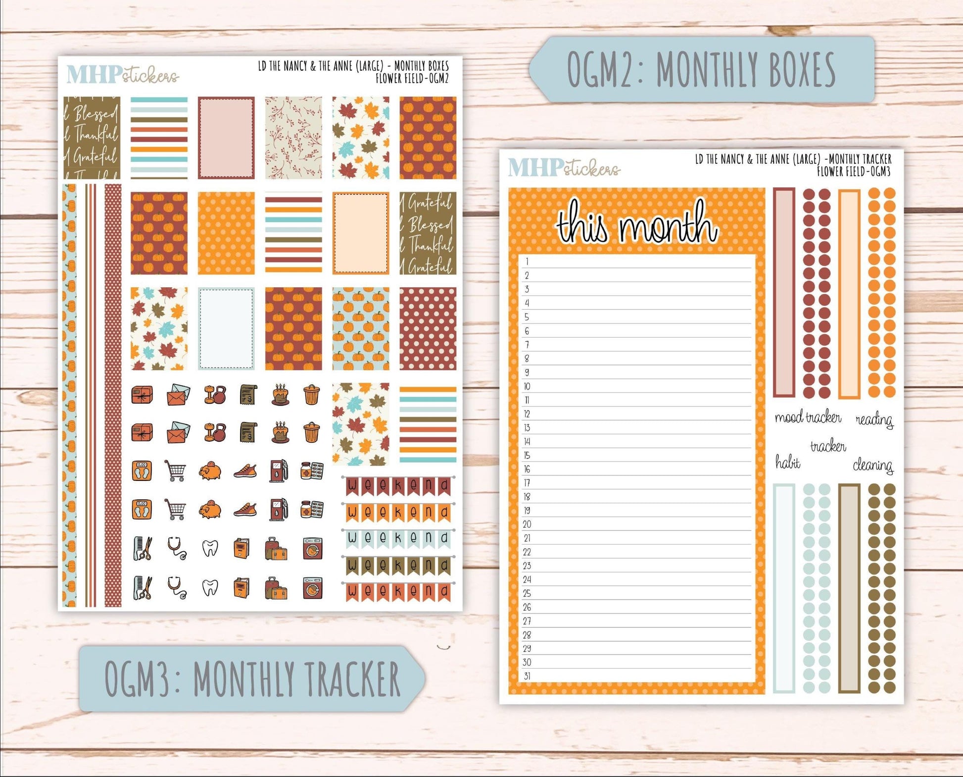 NOVEMBER 2025 Stickers for Large-size Horizontal & Vertical Laurel Denise Planners. (Formerly Original Size) "Thankful" || OG