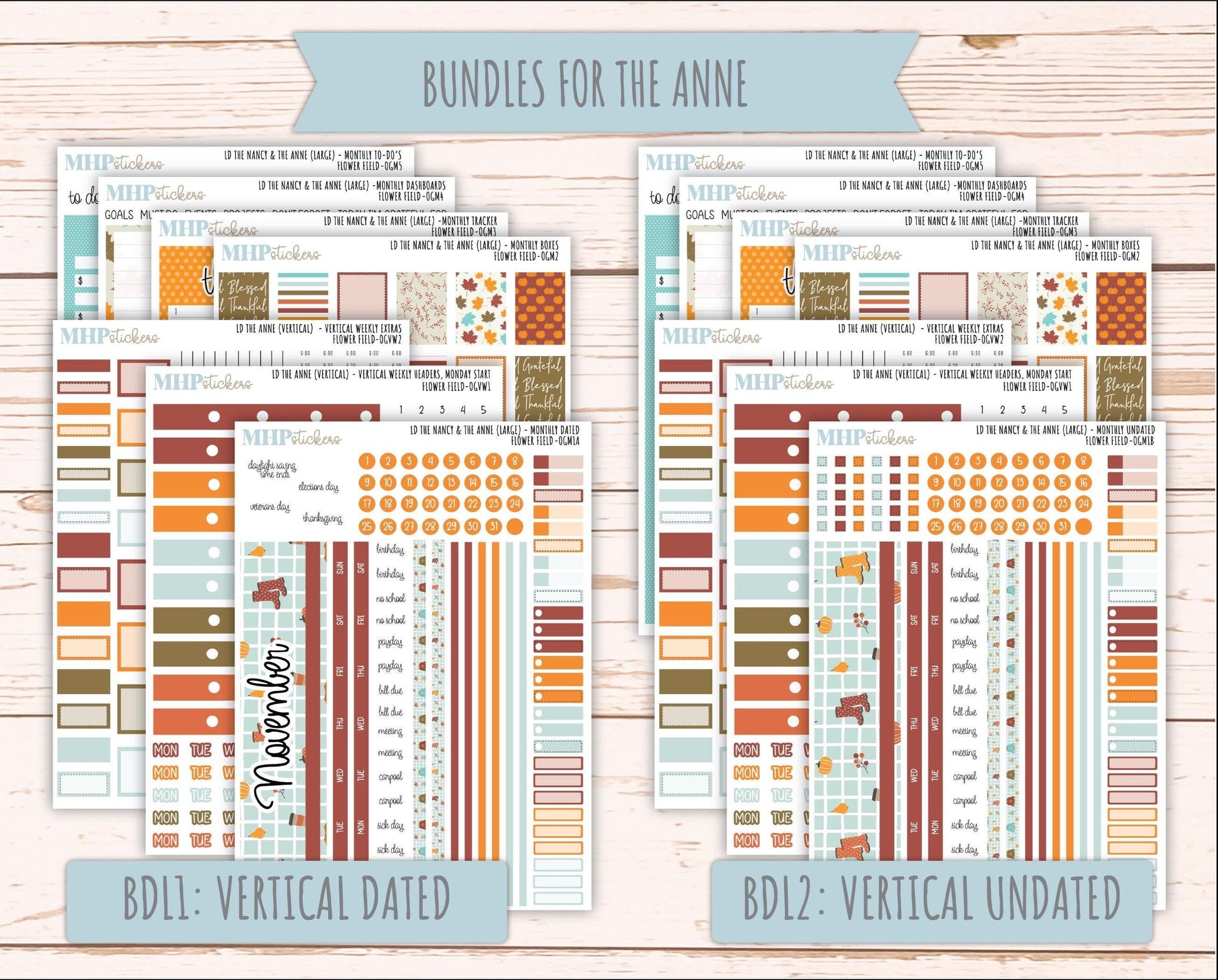 NOVEMBER 2025 Stickers for Large-size Horizontal & Vertical Laurel Denise Planners. (Formerly Original Size) "Thankful" || OG