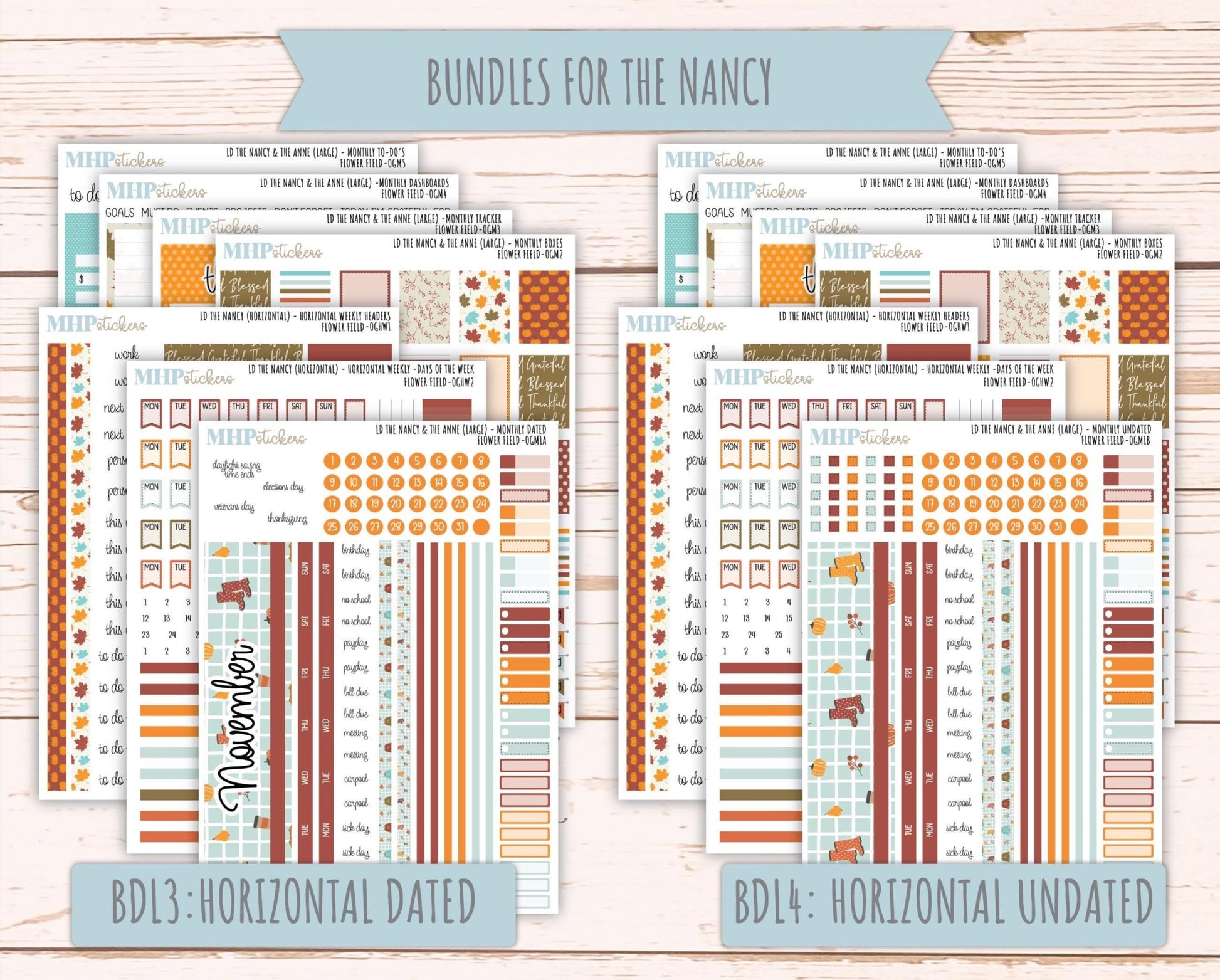 NOVEMBER 2025 Stickers for Large-size Horizontal & Vertical Laurel Denise Planners. (Formerly Original Size) "Thankful" || OG