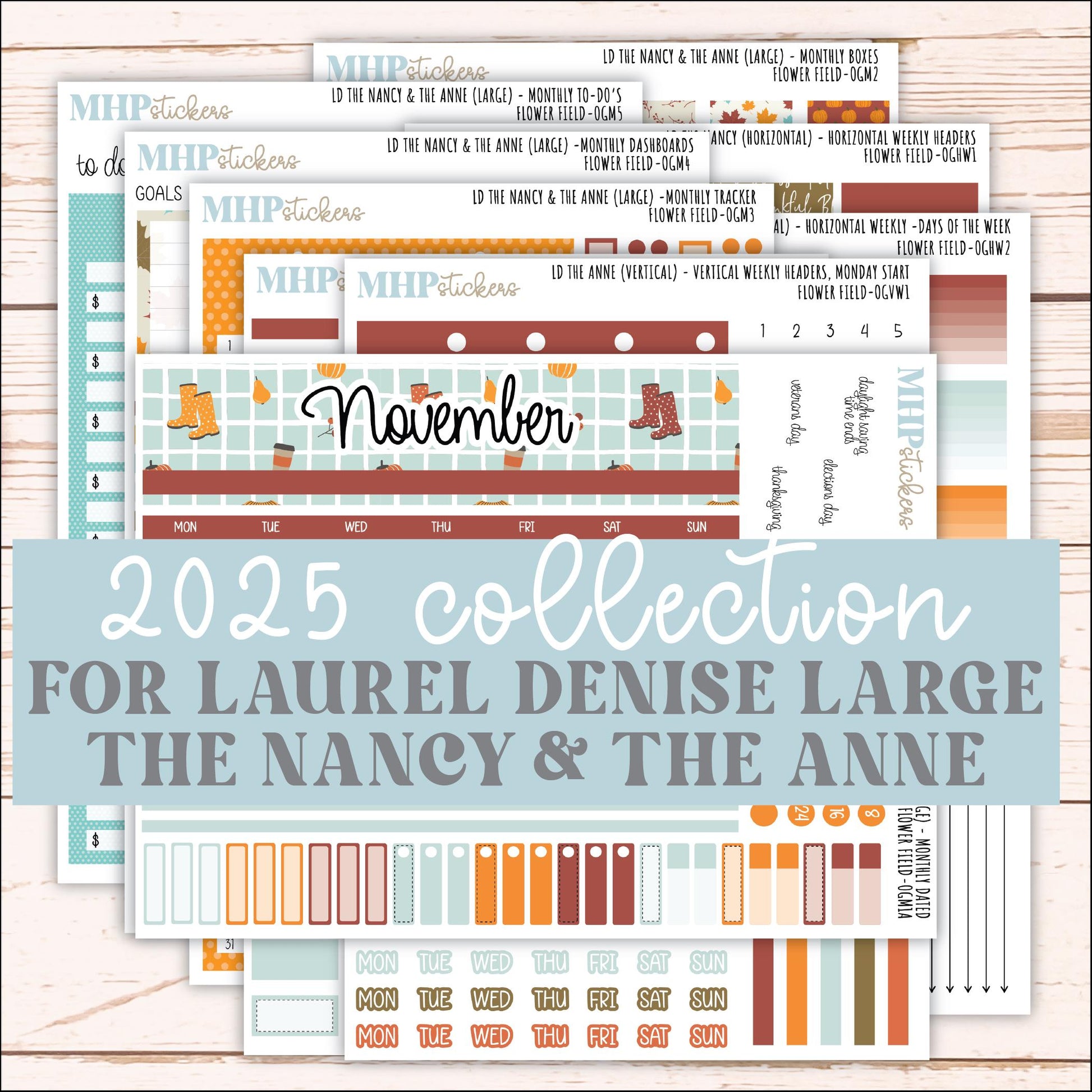NOVEMBER 2025 Stickers for Large-size Horizontal & Vertical Laurel Denise Planners. (Formerly Original Size) "Thankful" || OG
