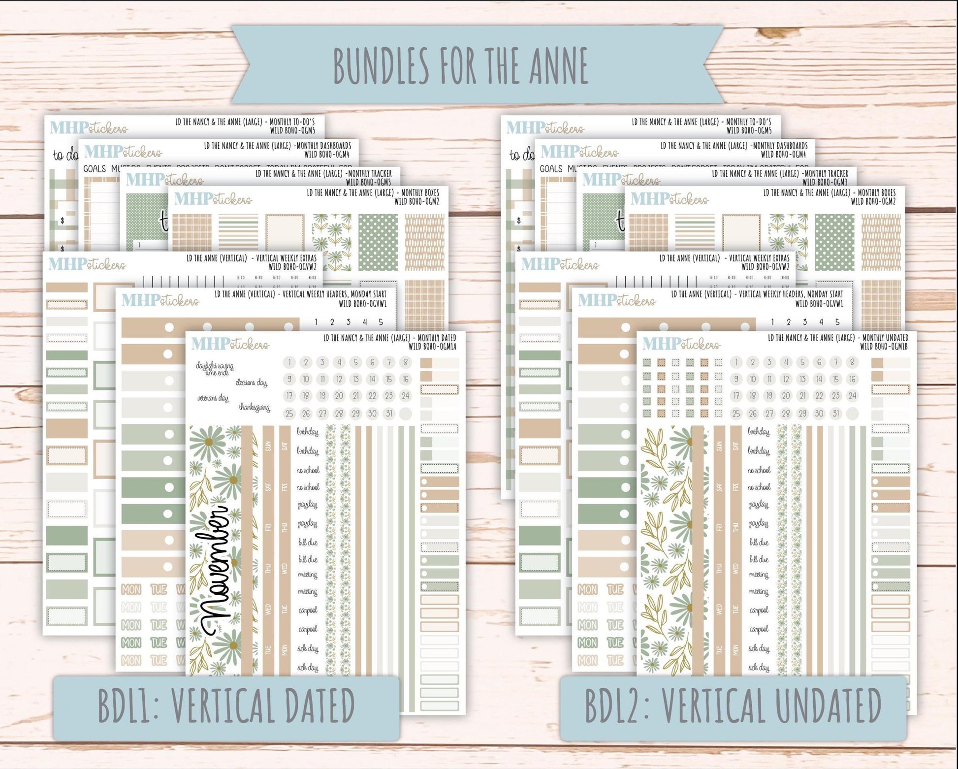 NOVEMBER 2025 Stickers for Large-size Horizontal & Vertical Laurel Denise Planners. (Formerly Original Size) "Wild Boho" || OG