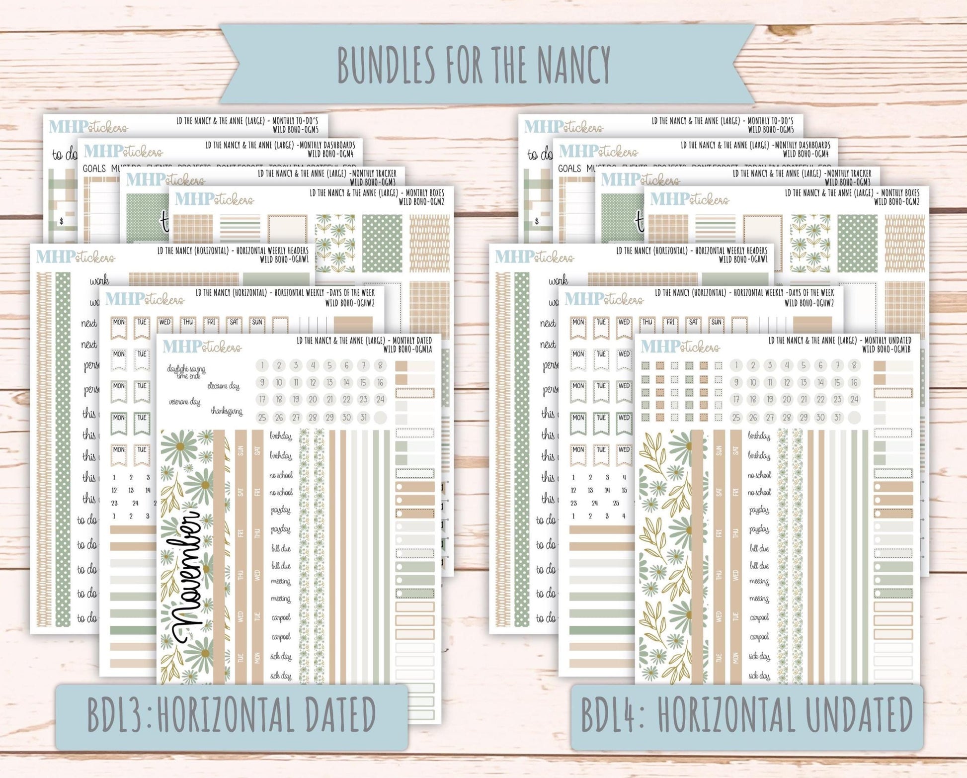 NOVEMBER 2025 Stickers for Large-size Horizontal & Vertical Laurel Denise Planners. (Formerly Original Size) "Wild Boho" || OG