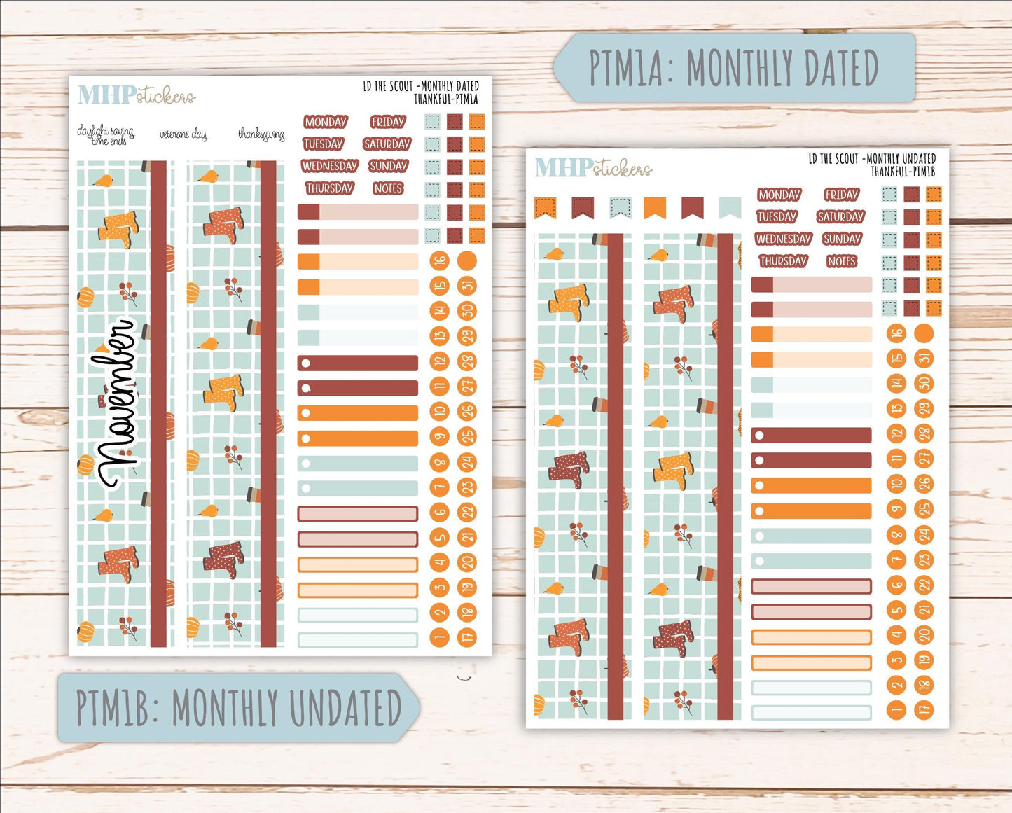 NOVEMBER 2025 Stickers for The Scout Laurel Denise Planner (formerly Portrait Planner). "Thankful" || PT