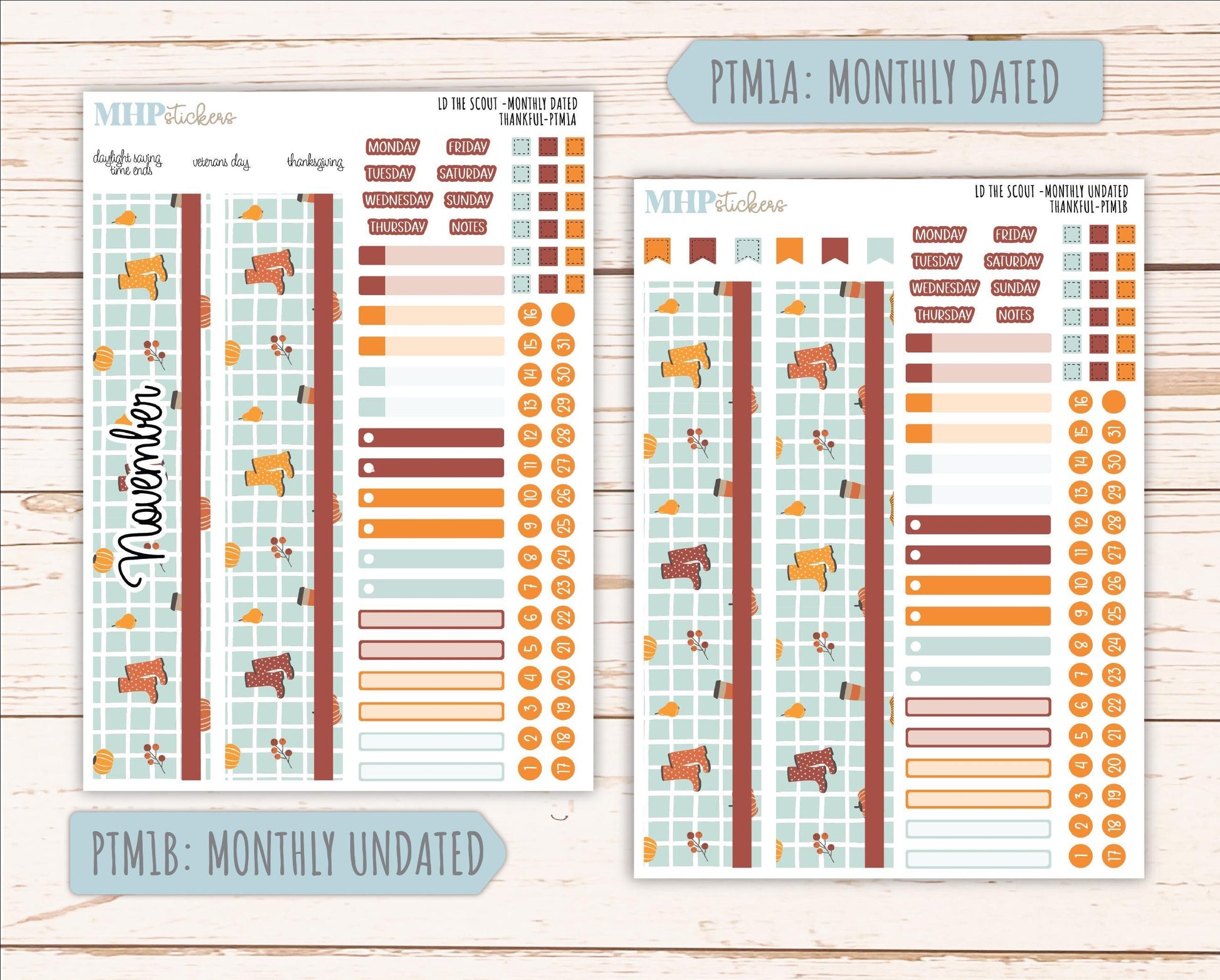 NOVEMBER 2025 Stickers for The Scout Laurel Denise Planner (formerly Portrait Planner). "Thankful" || PT