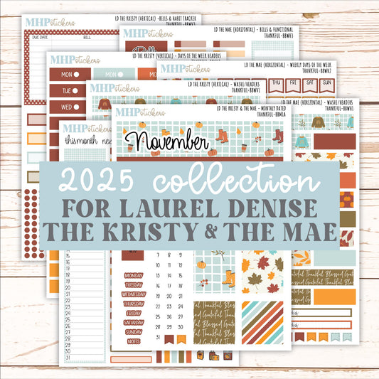 NOVEMBER 2025 Stickers for The Mae & The Kristy Laurel Denise Planners ( Formerly Book Bound Planner) "Thankful" || BB