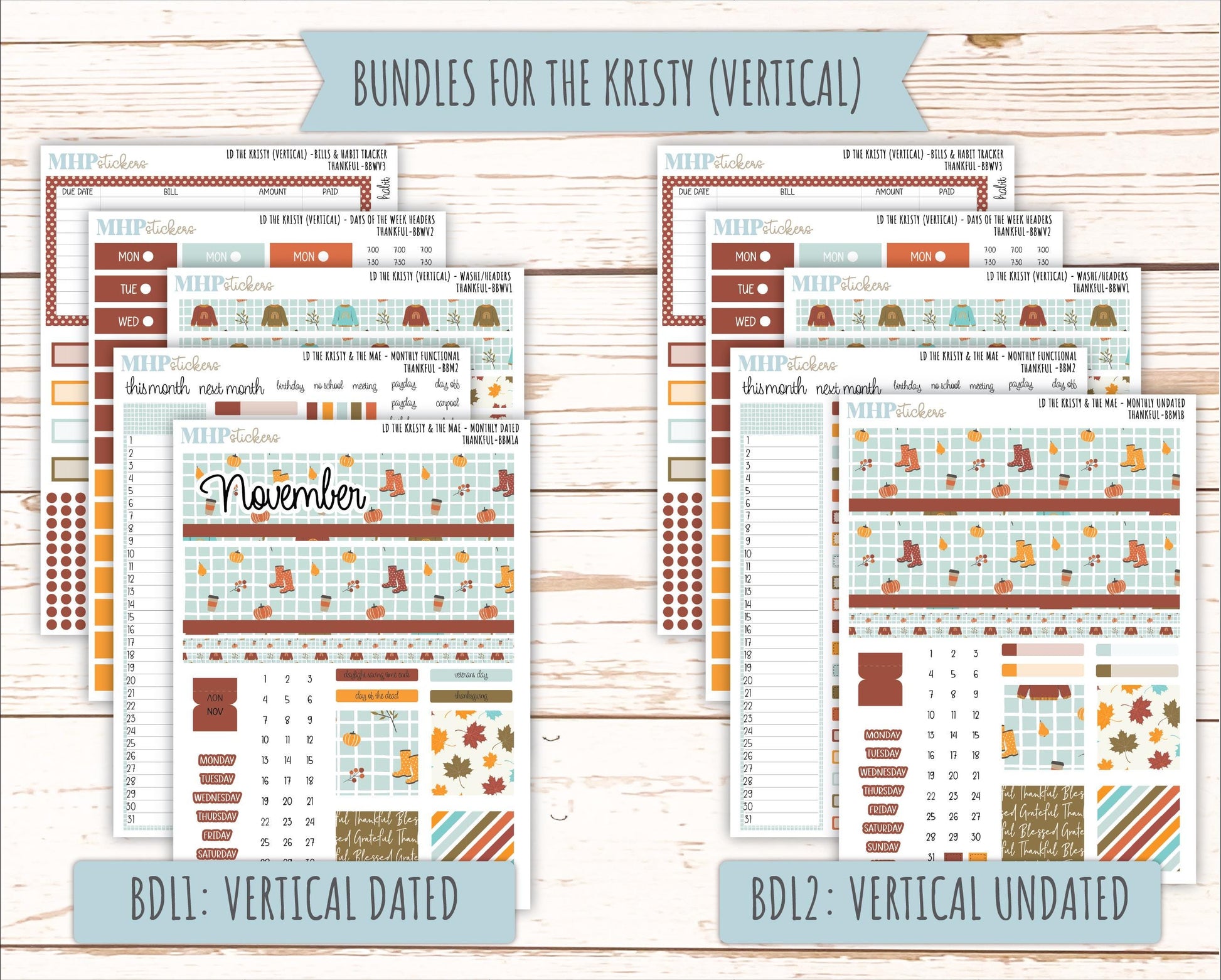 NOVEMBER 2025 Stickers for The Mae & The Kristy Laurel Denise Planners ( Formerly Book Bound Planner) "Thankful" || BB