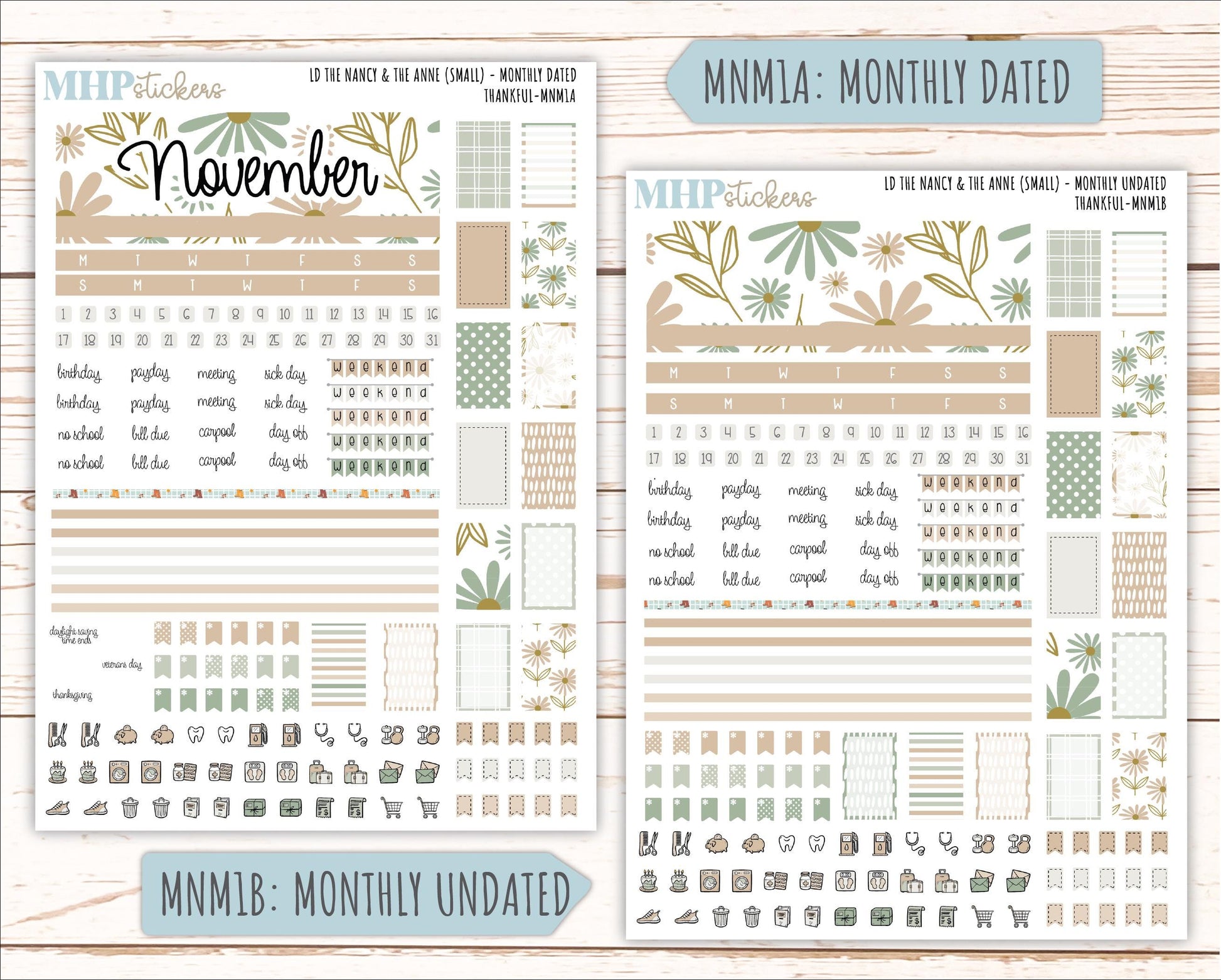 NOVEMBER 2025 Stickers for Small Horizontal & Vertical Laurel Denise Planners. (Formerly Mini Planner) "Wild Boho" || MN