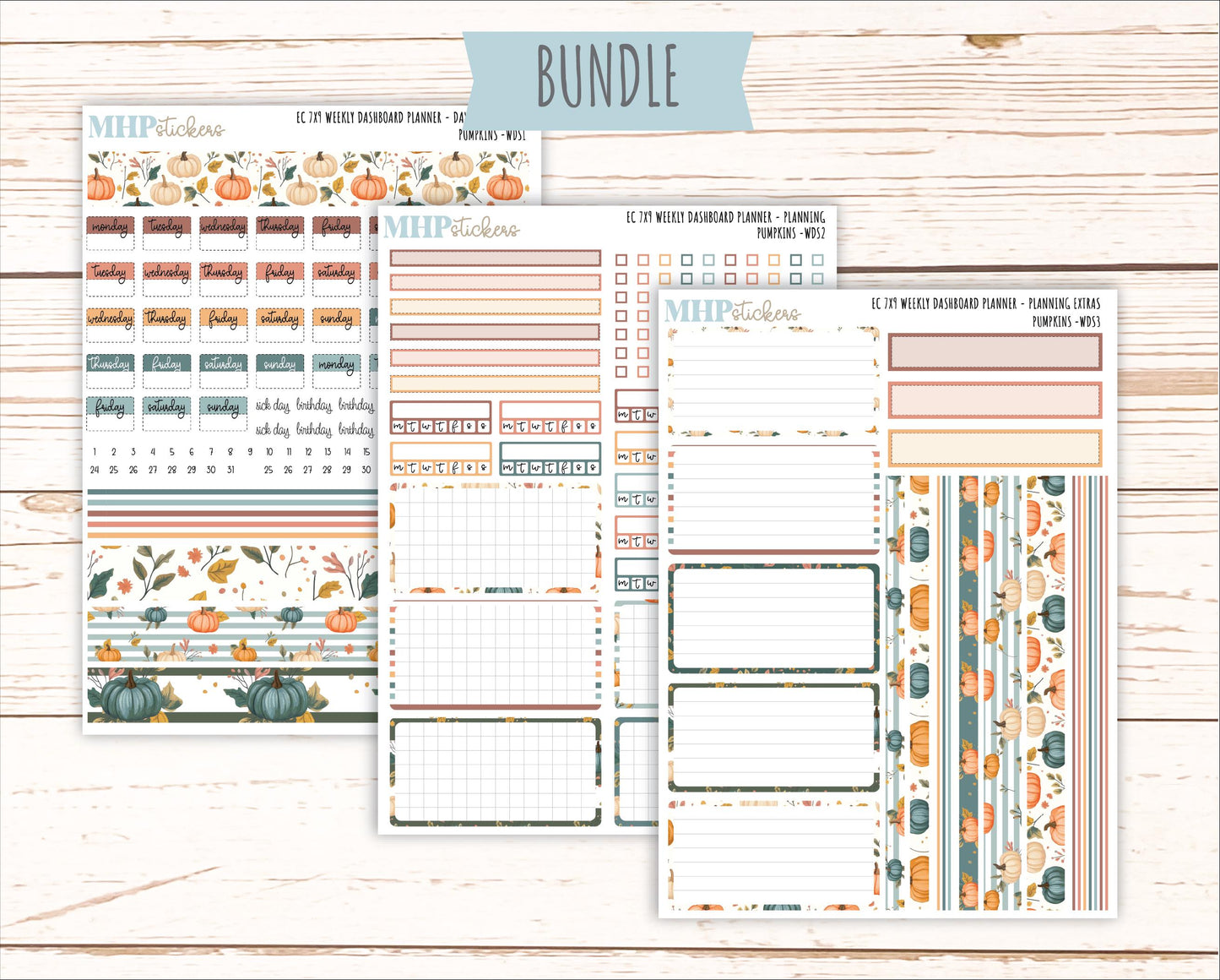 OCTOBER Weekly Dashboard Kit for 7x9 Erin Condren Planners. "Pumpkins" || ECWDS