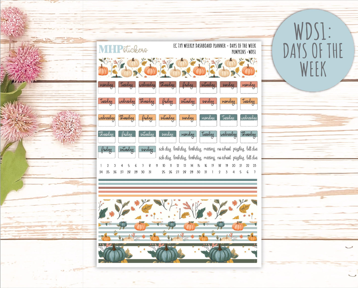 OCTOBER Weekly Dashboard Kit for 7x9 Erin Condren Planners. "Pumpkins" || ECWDS