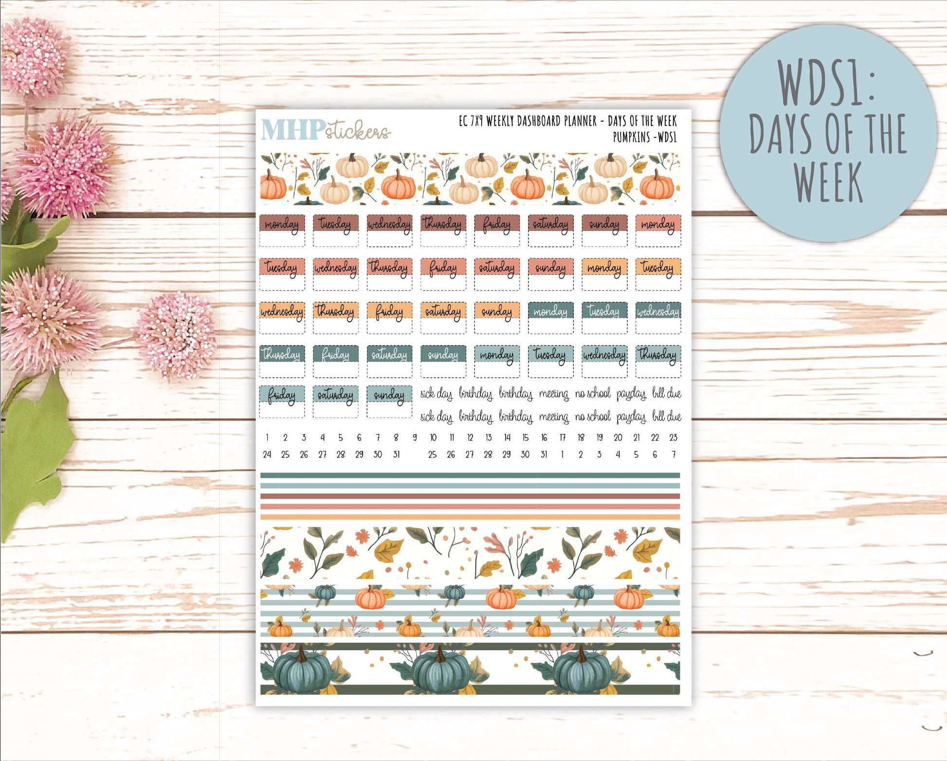 OCTOBER Weekly Dashboard Kit for 7x9 Erin Condren Planners. "Pumpkins" || ECWDS