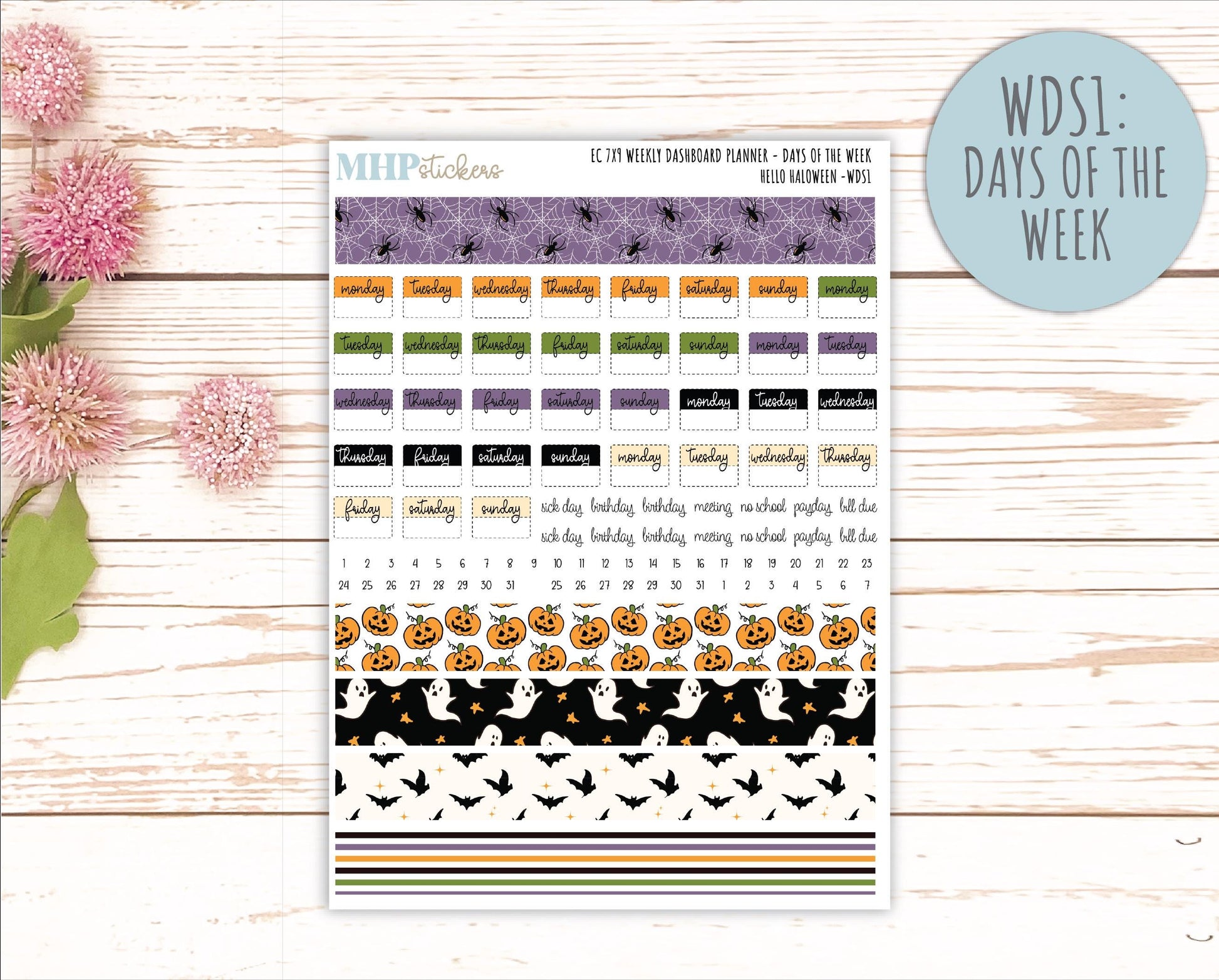 OCTOBER Weekly Dashboard Kit for 7x9 Erin Condren Planners. "Hello Halloween" || ECWDS