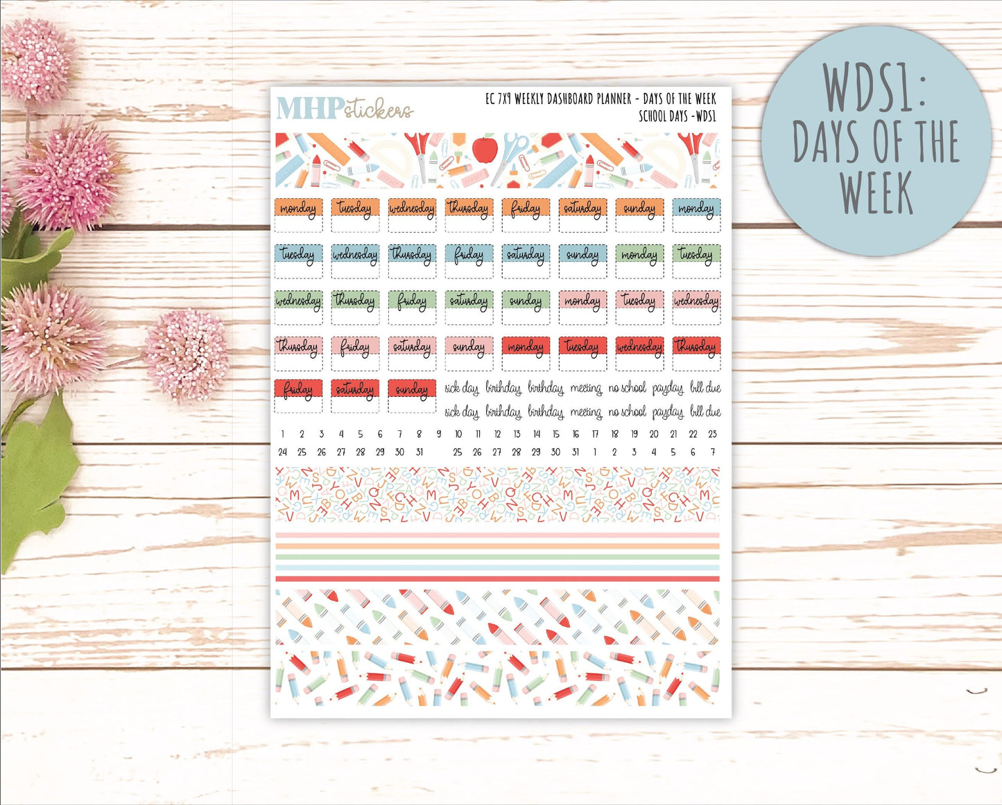 SEPTEMBER Weekly Dashboard Kit for 7x9 Erin Condren Planners. "School Days" || ECWDS