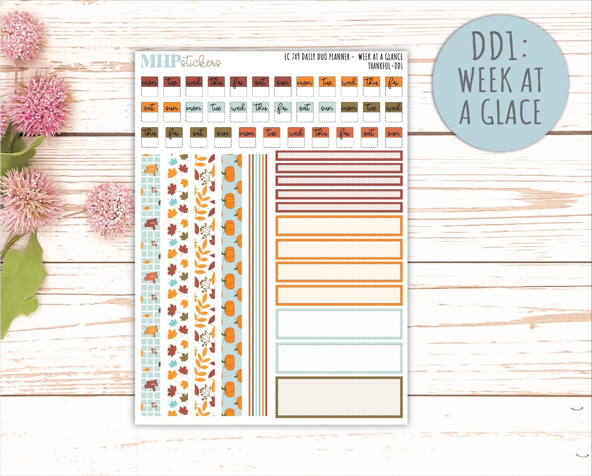 NOVEMBER Daily Duo Sticker Kit for 7x9 Erin Condren Planners. "Thankful" || ECDD