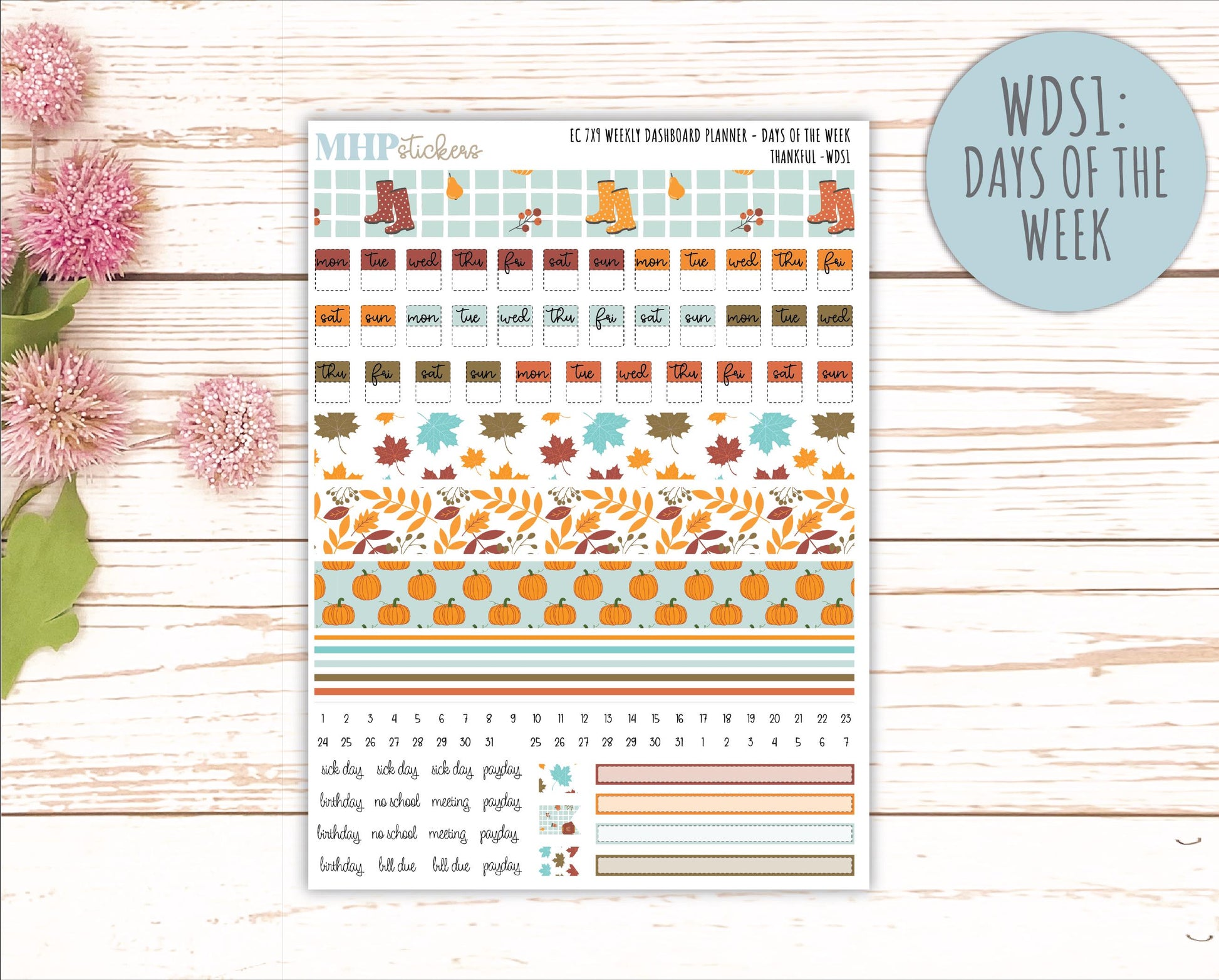 NOVEMBER Weekly Dashboard Kit for 7x9 Erin Condren Planners. "Thankful" || ECWDS