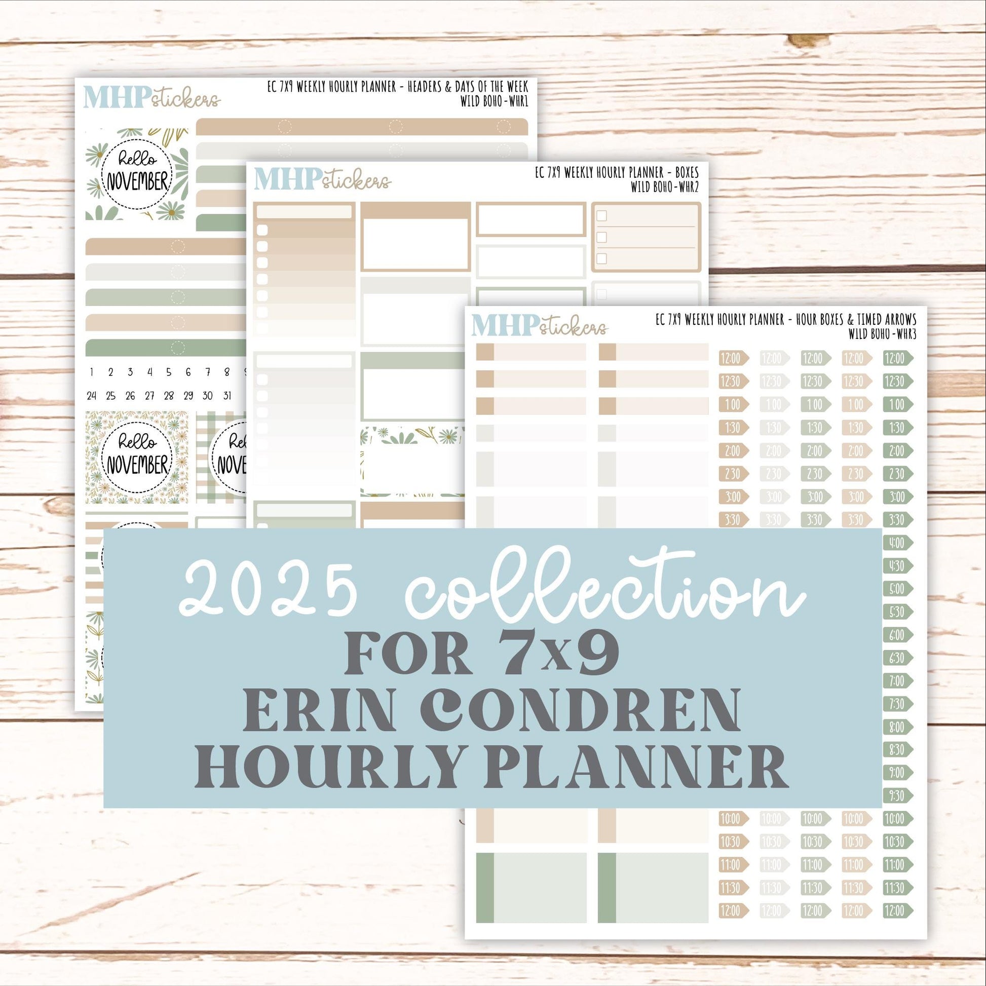 NOVEMBER Weekly Hourly Planning Kits for 7x9 Erin Condren Planners. "Wild Boho" || ECWHR