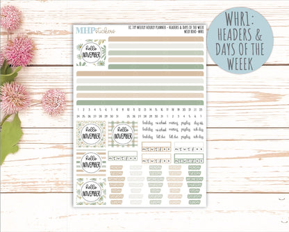 NOVEMBER Weekly Hourly Planning Kits for 7x9 Erin Condren Planners. "Wild Boho" || ECWHR