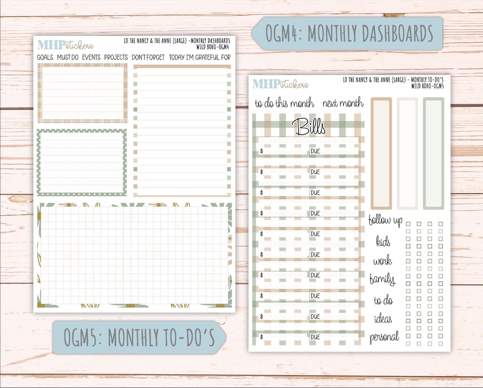 NOVEMBER 2025 Stickers for Large-size Horizontal & Vertical Laurel Denise Planners. (Formerly Original Size) "Wild Boho" || OG