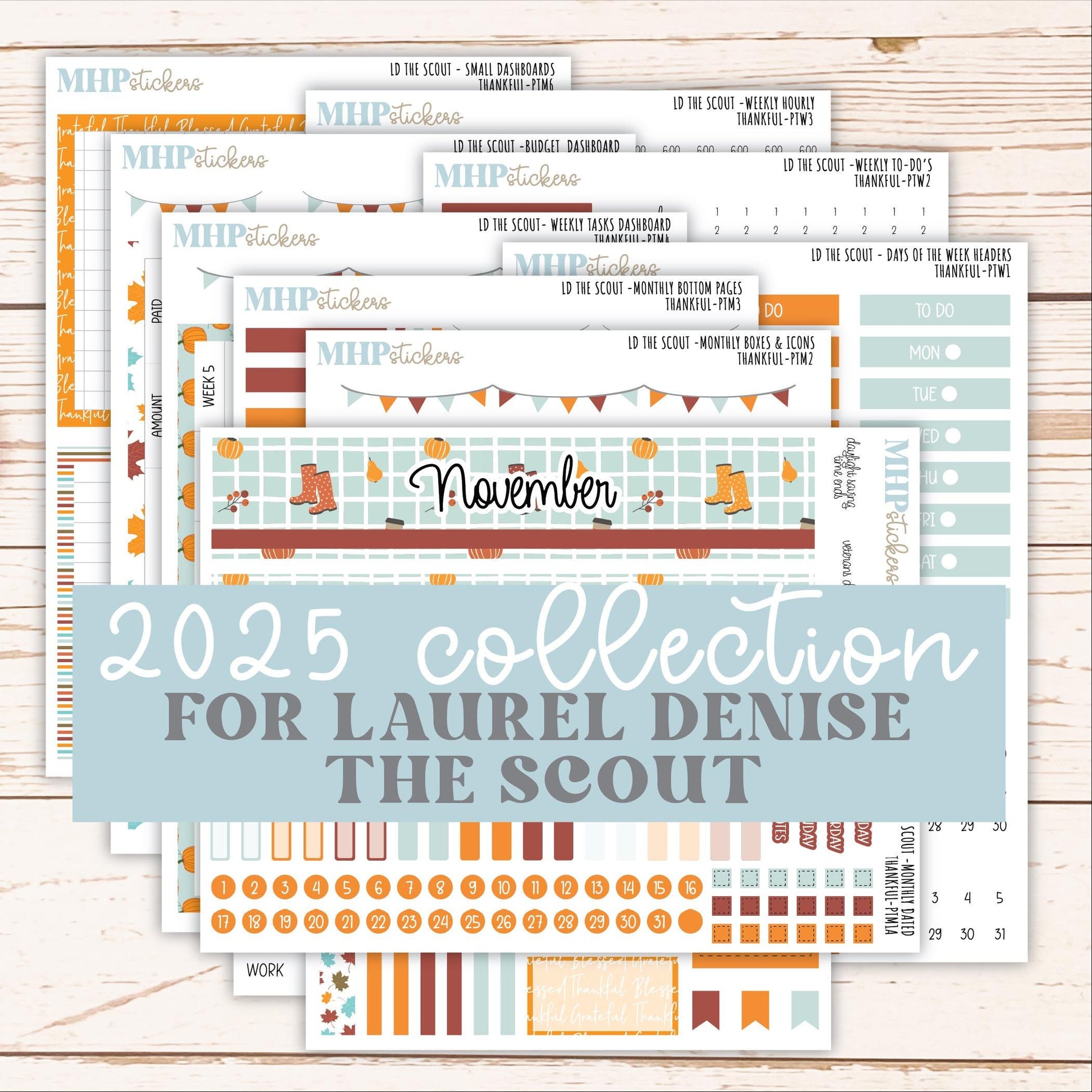 NOVEMBER 2025 Stickers for The Scout Laurel Denise Planner (formerly Portrait Planner). "Thankful" || PT