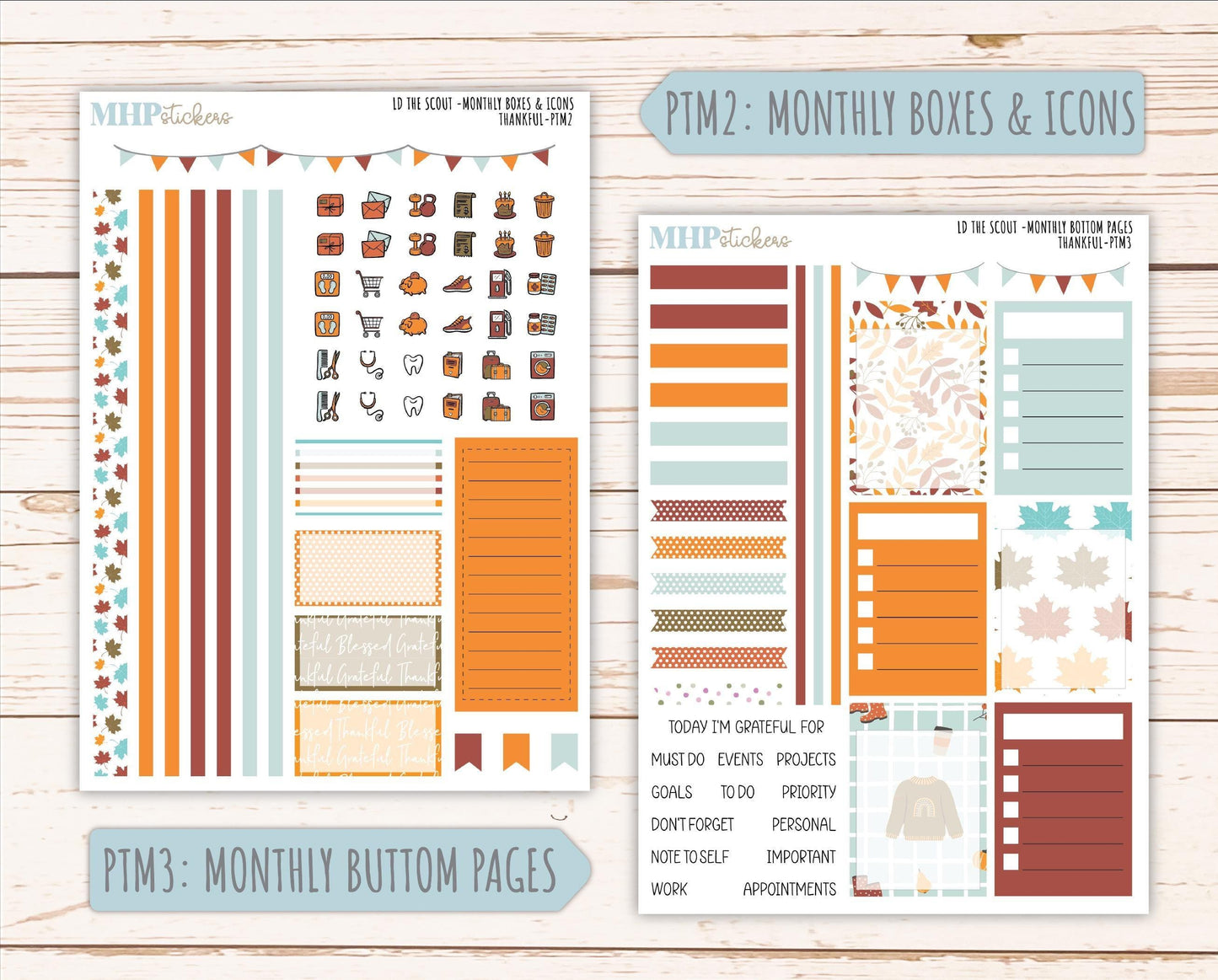 NOVEMBER 2025 Stickers for The Scout Laurel Denise Planner (formerly Portrait Planner). "Thankful" || PT
