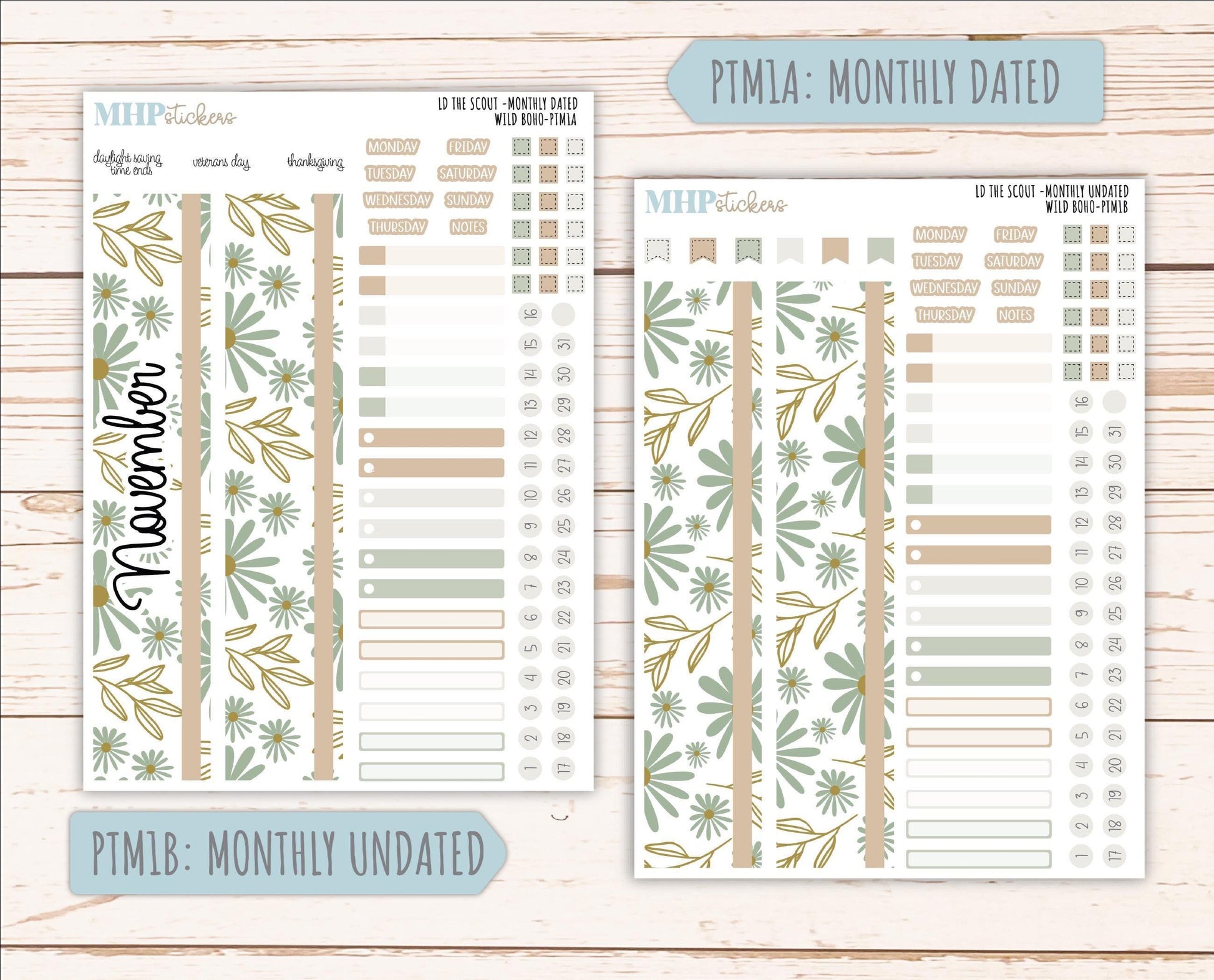 NOVEMBER 2025 Stickers for The Scout Laurel Denise Planner (formerly Portrait Planner). "Wild Boho" || PT