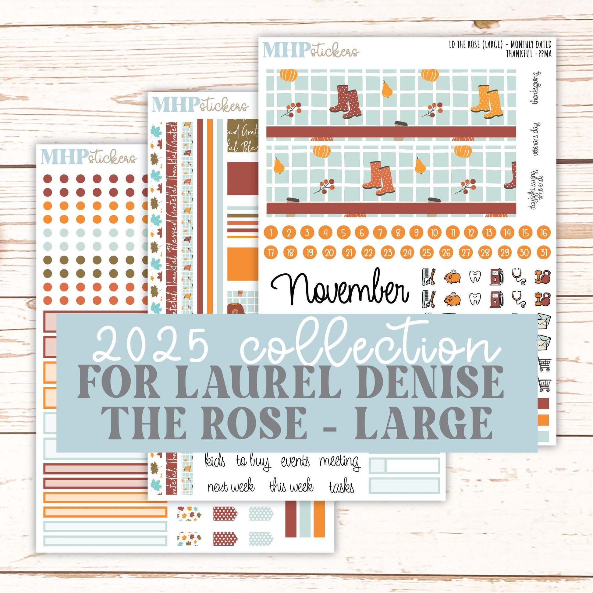 NOVEMBER Stickers for the large Laurel Denise Rose Planner (Formerly Project Planner) "Thankful" || PP