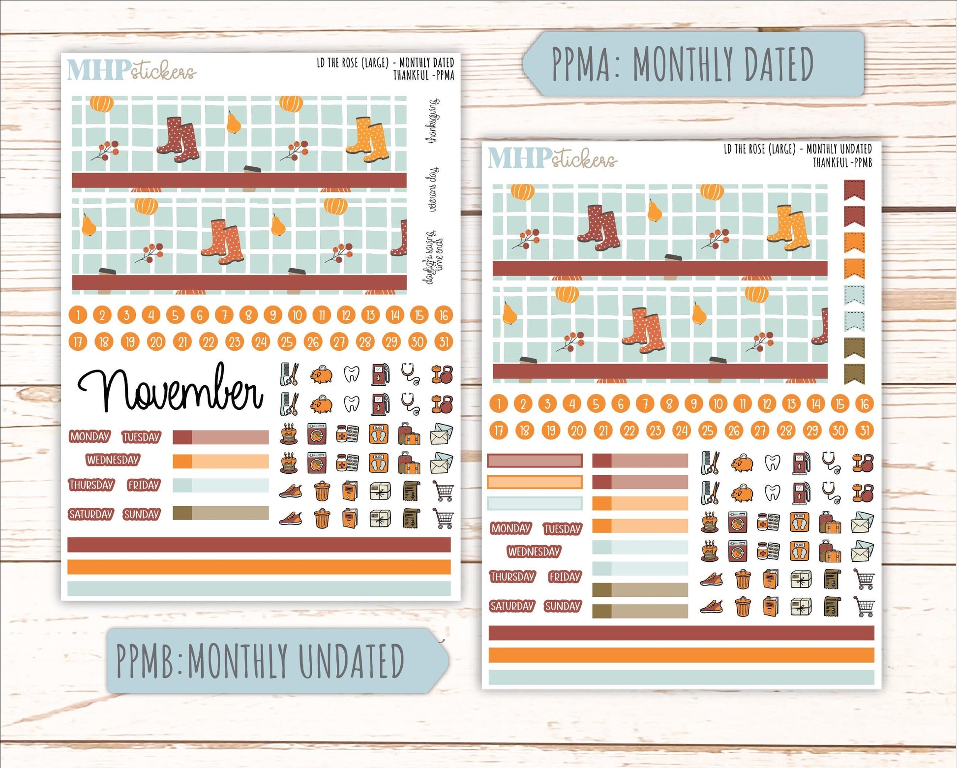 NOVEMBER Stickers for the large Laurel Denise Rose Planner (Formerly Project Planner) "Thankful" || PP