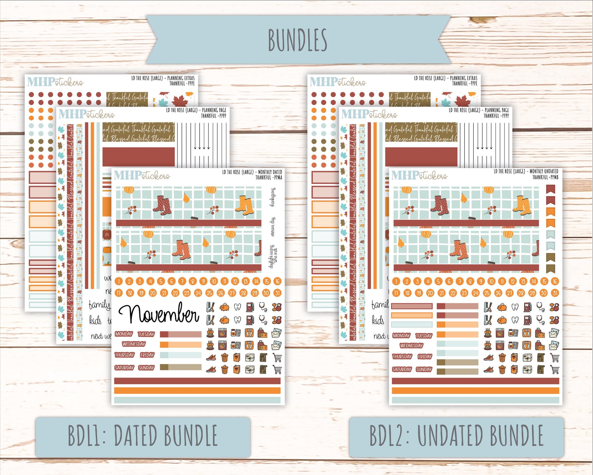 NOVEMBER Stickers for the large Laurel Denise Rose Planner (Formerly Project Planner) "Thankful" || PP